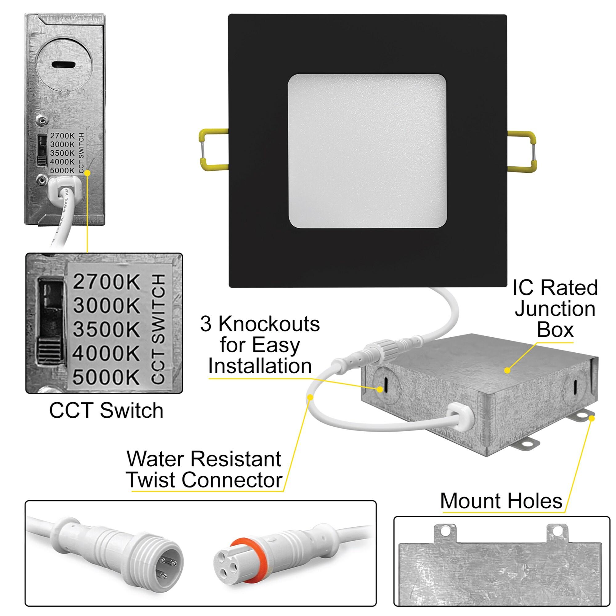 4 in. Slim Canless Square LED Recessed Light 12W 5CCT Dimmable IC Rated 550LM Black Trim 12PK