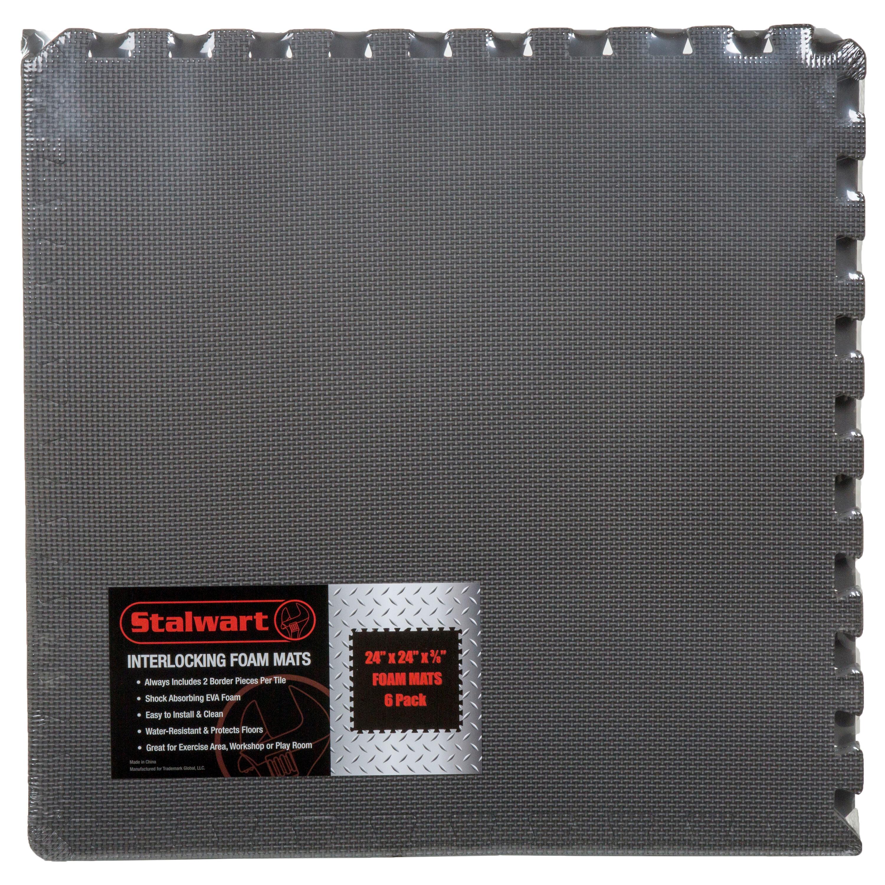 Fleming Supply Cushioned Nonslip Interlocking Foam Floor Tiles – 24" x 24" x 0.375", Gray, 6-pack