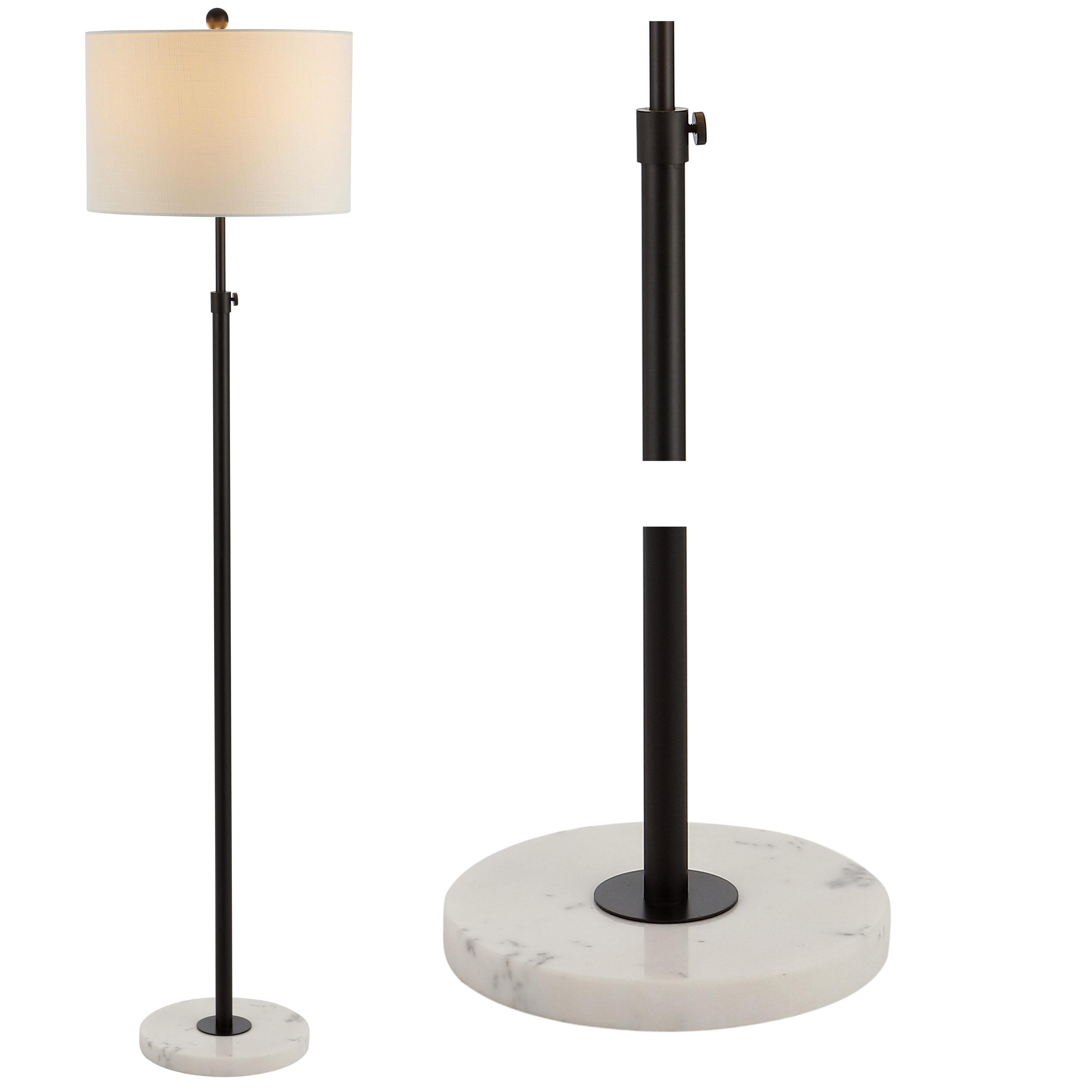 June Contemporary Adjustable 66" Oil-Rubbed Bronze Floor Lamp with White Linen Shade