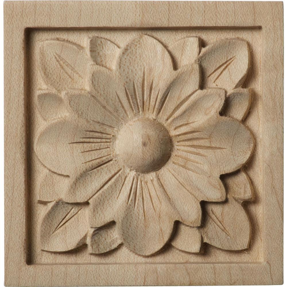 3"W x 3"H x 5/8"P Small Dogwood Flower Square Rosette, Alder