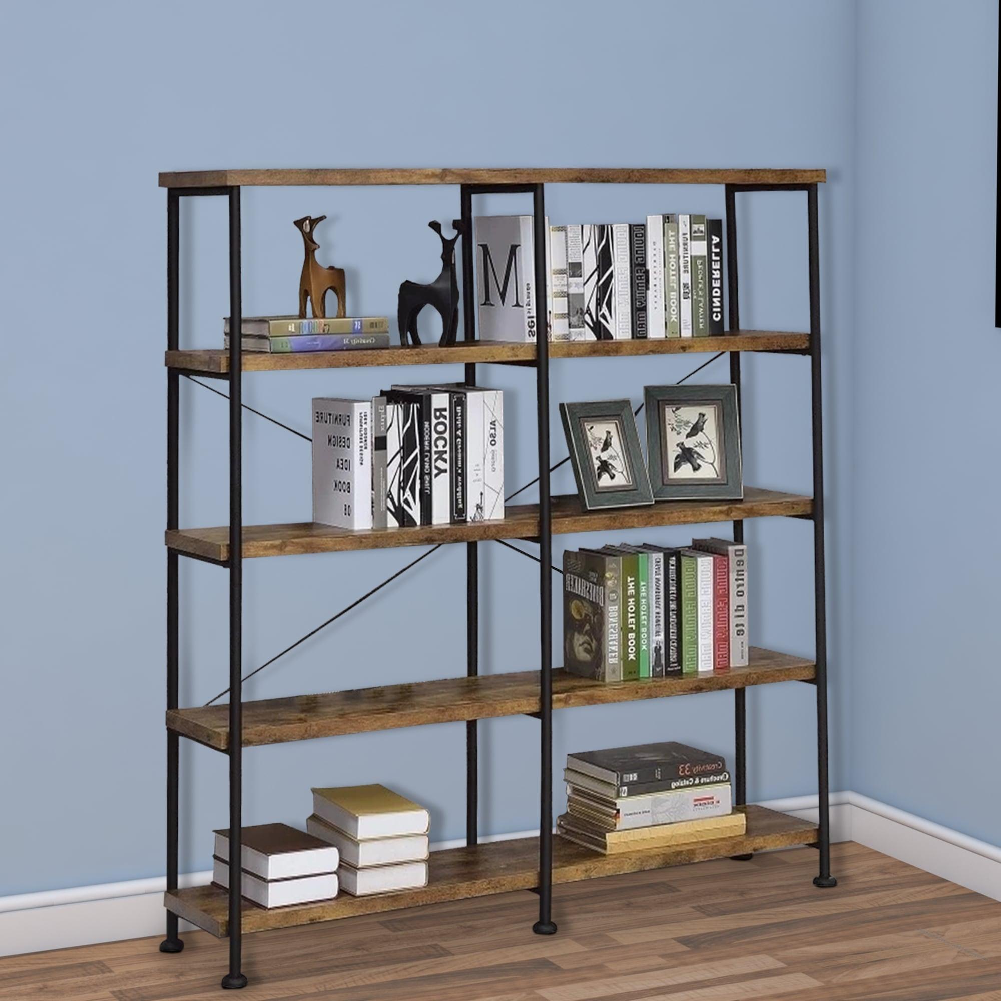 63" Analiese Double Bookcase with 4 Fixed Shelves, Industrial Design - Coaster