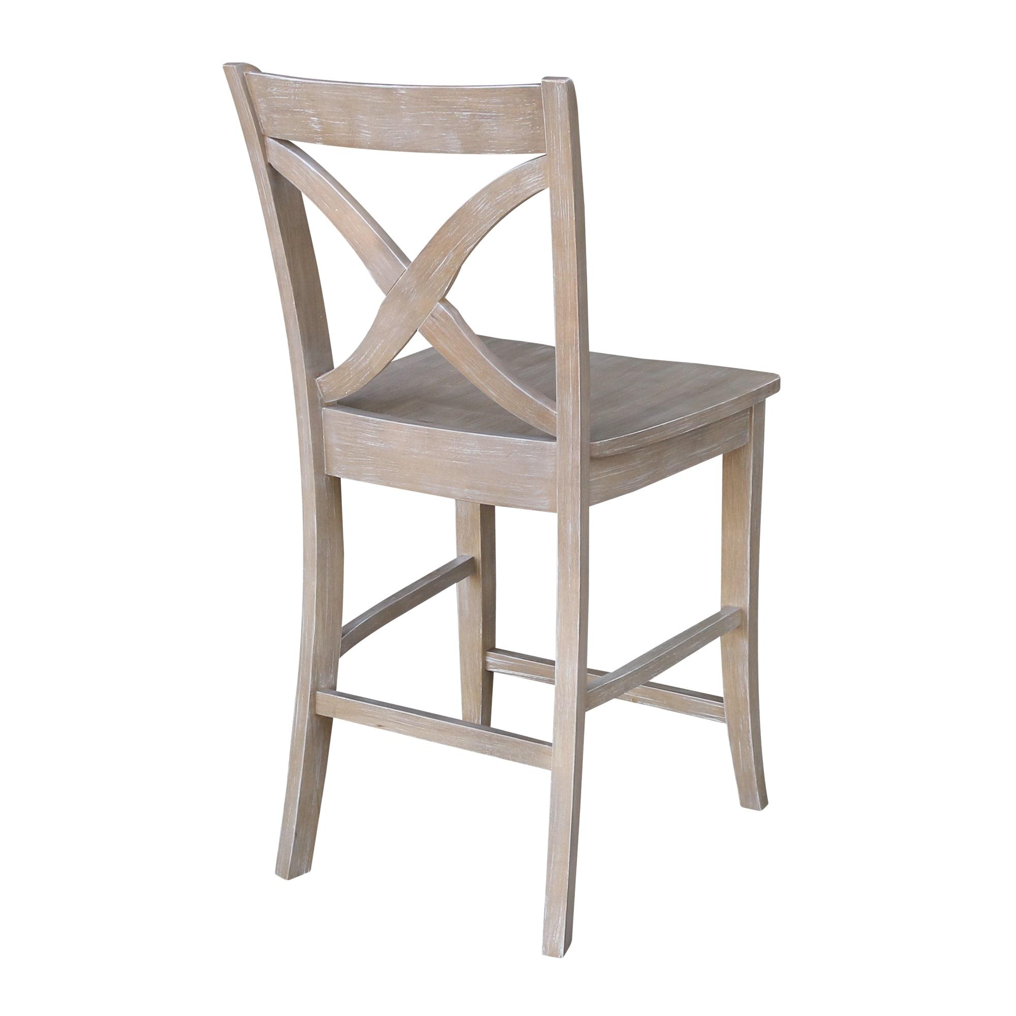 24" Vinyard Counter Height Barstool Washed Gray/Taupe - International Concepts: Solid Wood, X-Back Design