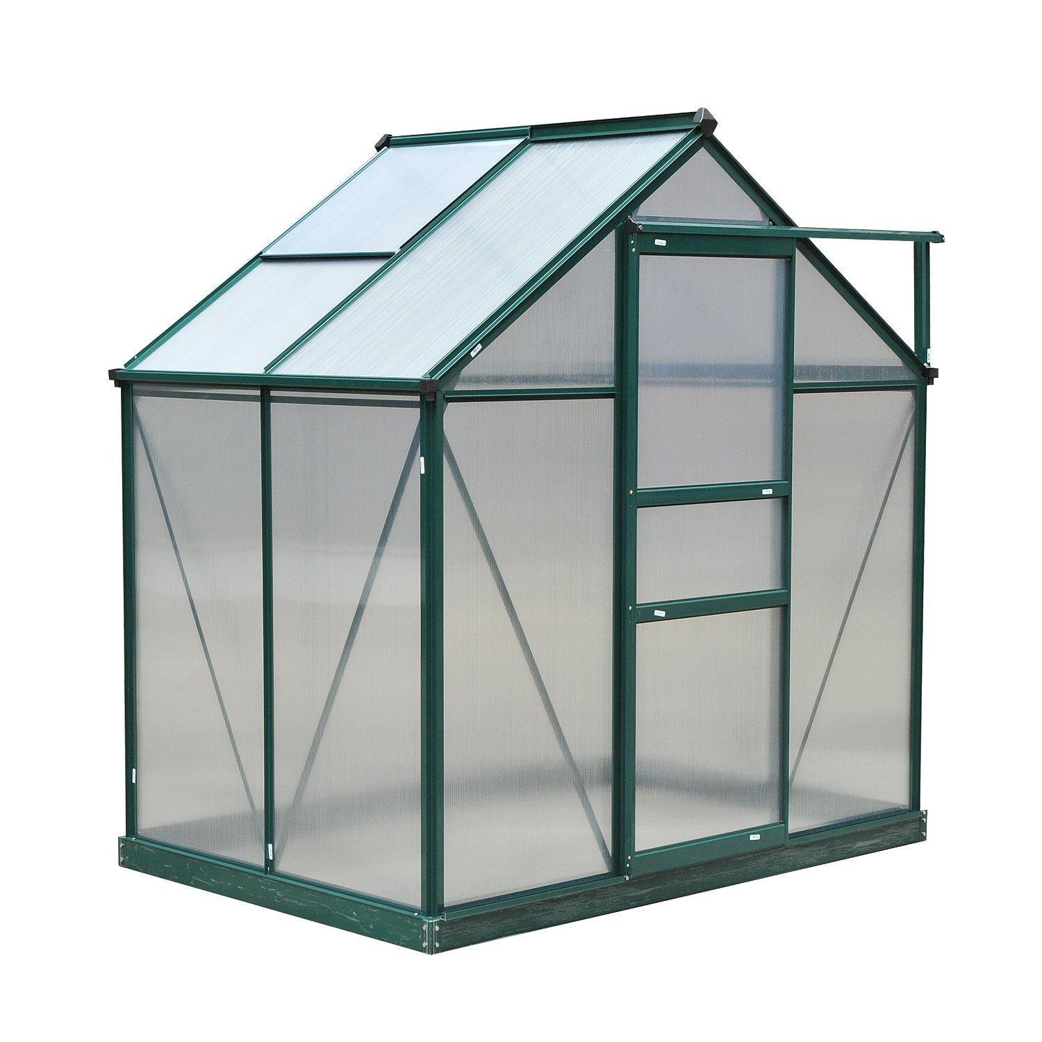 Outsunny 6' x 4' x 7' Polycarbonate Greenhouse, Heavy Duty Outdoor Aluminum Walk-in Green House Kit with Vent & Door for Backyard Garden, Green