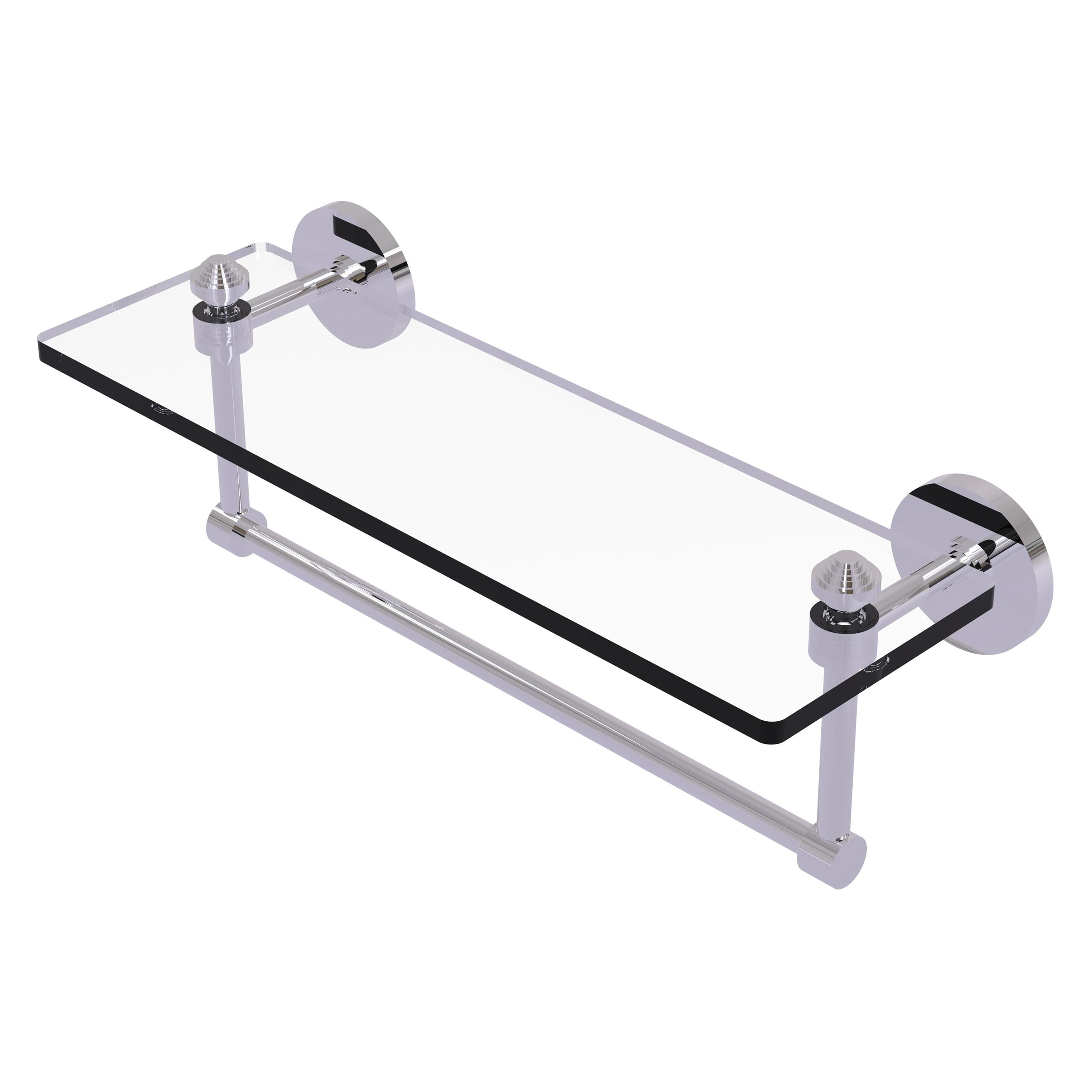 16" Polished Chrome Glass Wall Shelf with Towel Bar