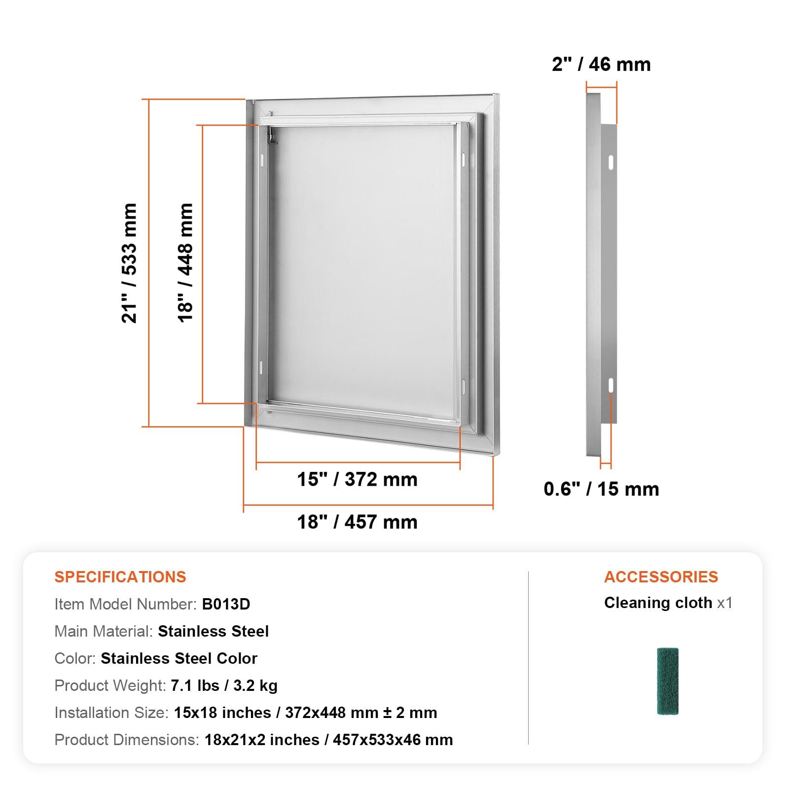 Single Outdoor Kitchen Door 18 in. W x 21 in. H BBQ Access Door Stainless Steel Flush Mount Door Wall Vertical Door