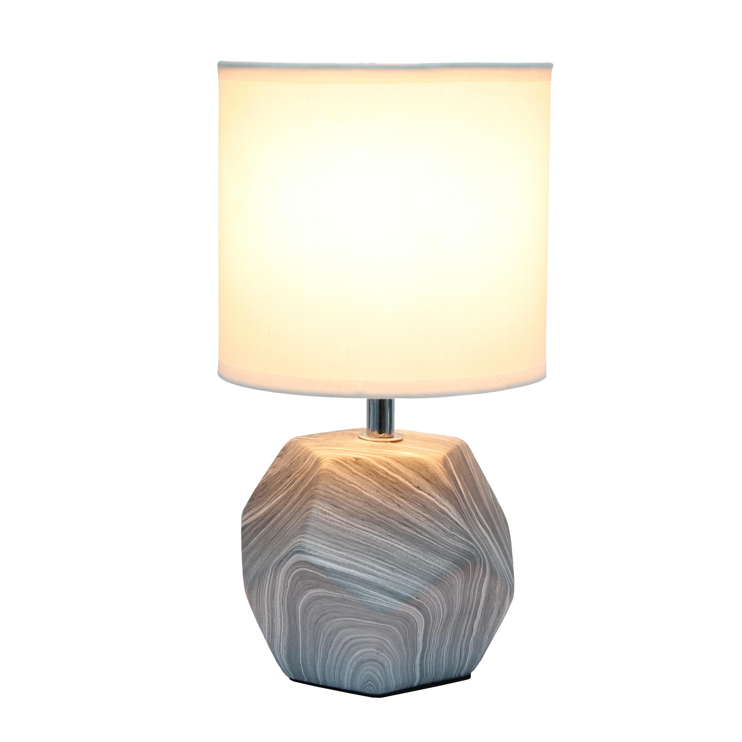 Simple Designs 10.24" Round Geometric Prism Mini Table Lamp with Matching Fabric Shade (Includes LED Light Bulb) Gray/White