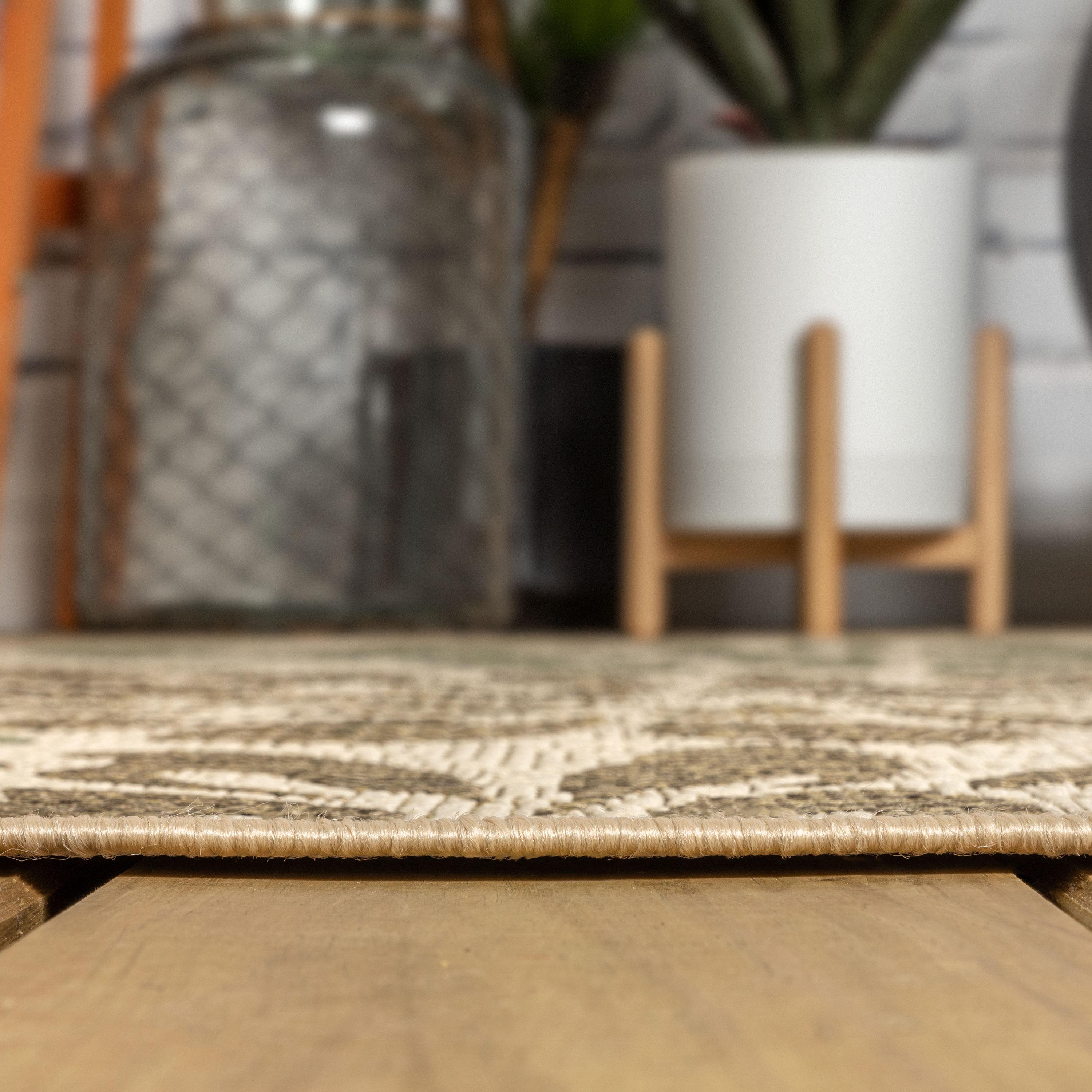 3'x5' Zinnia Modern Floral Textured Weave Indoor/Outdoor Area Rug, Sage/Brown - JONATHAN Y