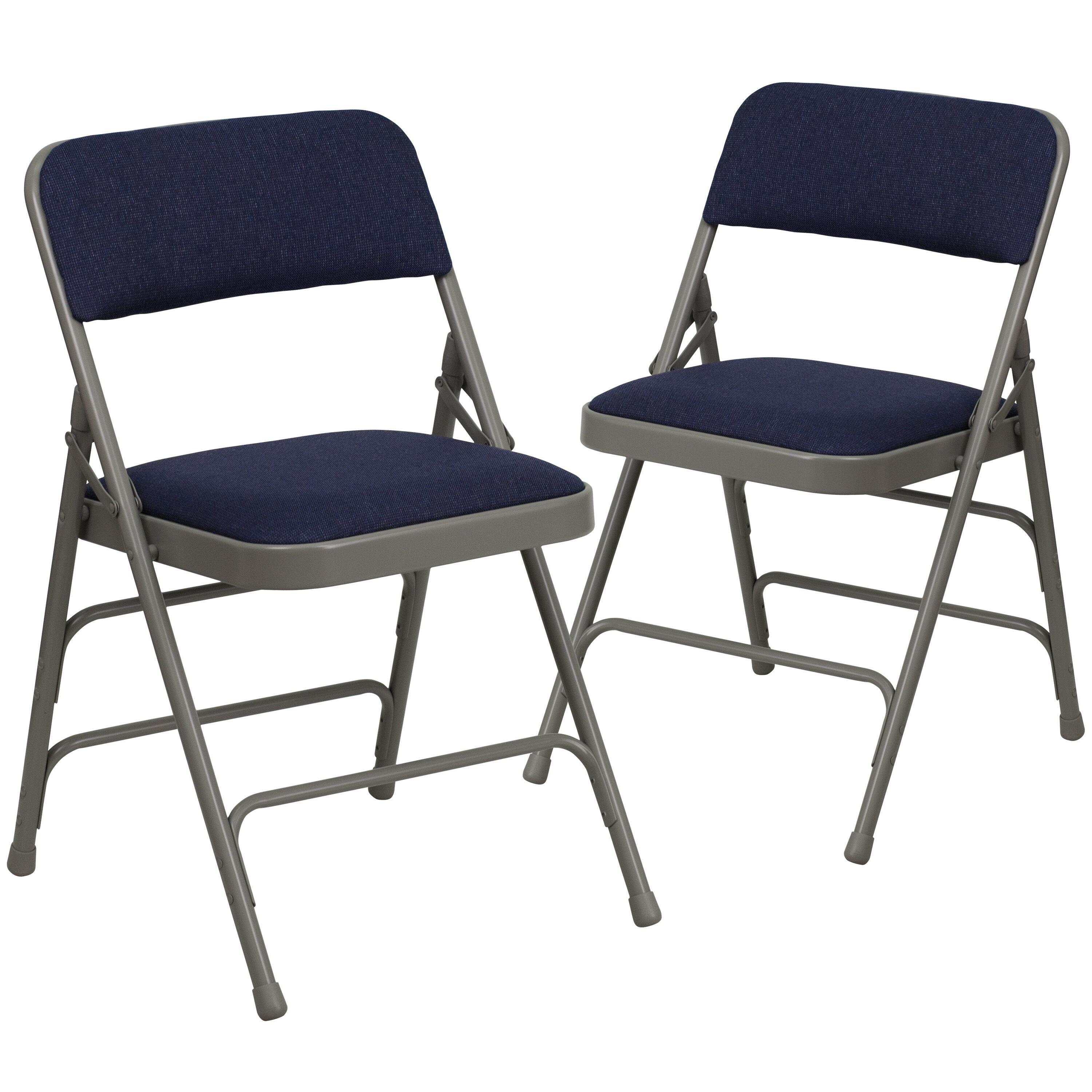 Flash Furniture 2 Pack HERCULES Series Curved Triple Braced & Double Hinged Navy Fabric Metal Folding Chair