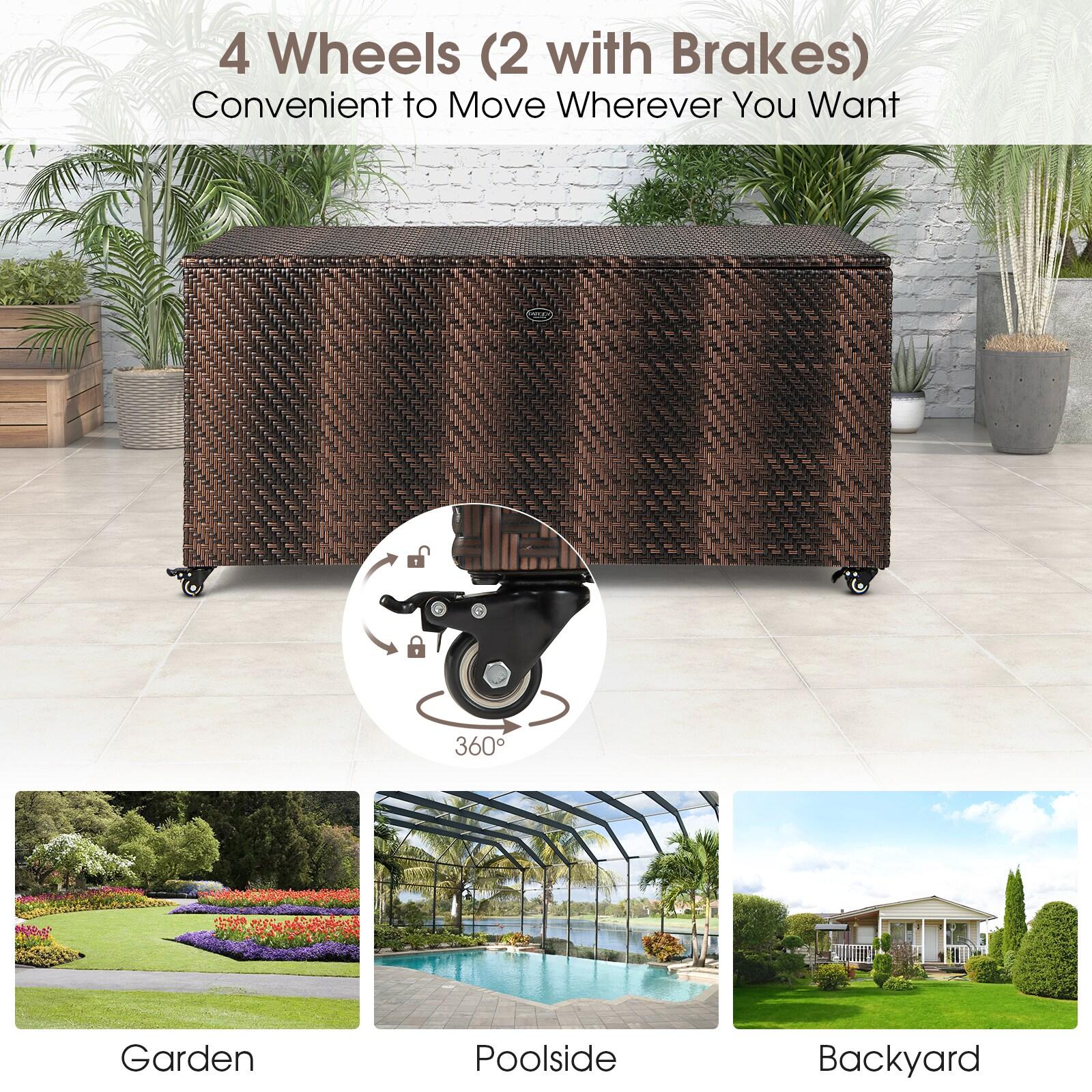 CasaCore 96 Gallon PE Wicker Outdoor Storage Box with 4 Wheels