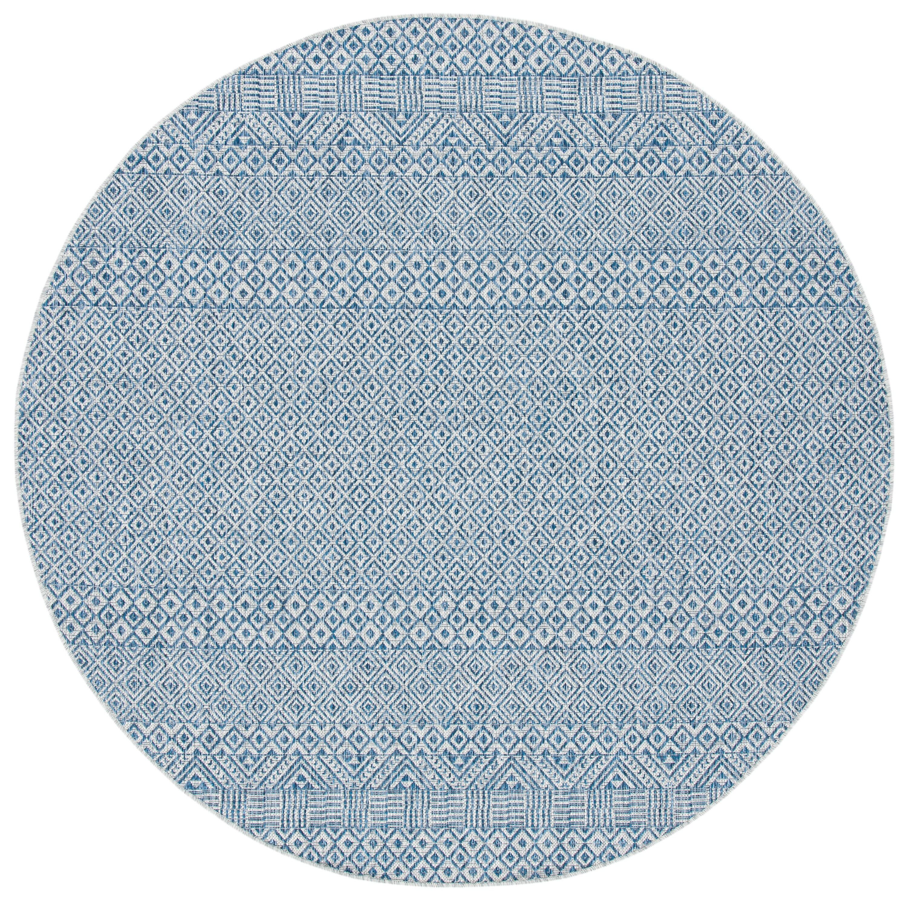 Round Blue Synthetic Non-slip Easy Care Rug, 62"