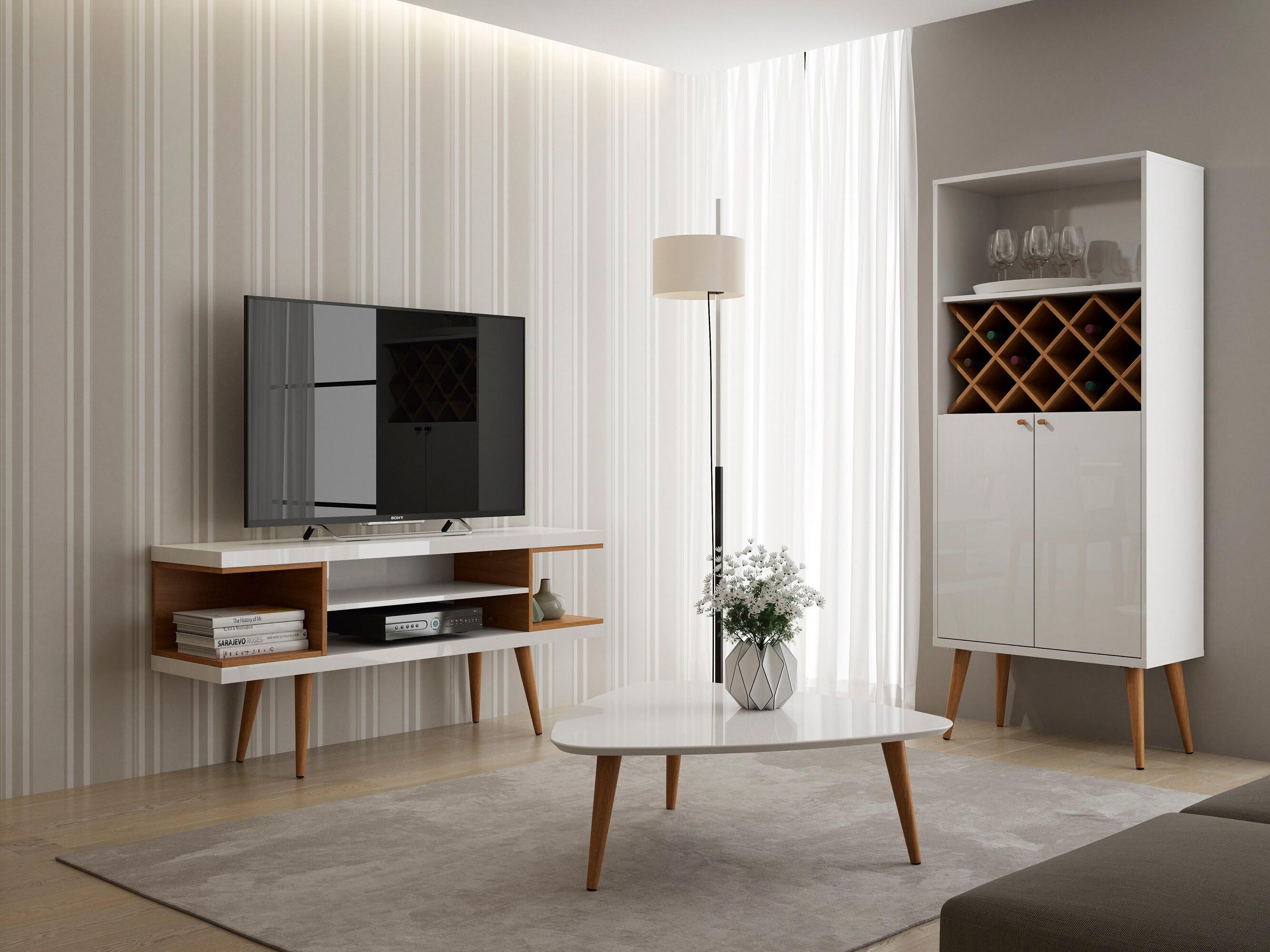 Utopia 53.14" TV Stand with Splayed Wooden Legs and 4 Shelves