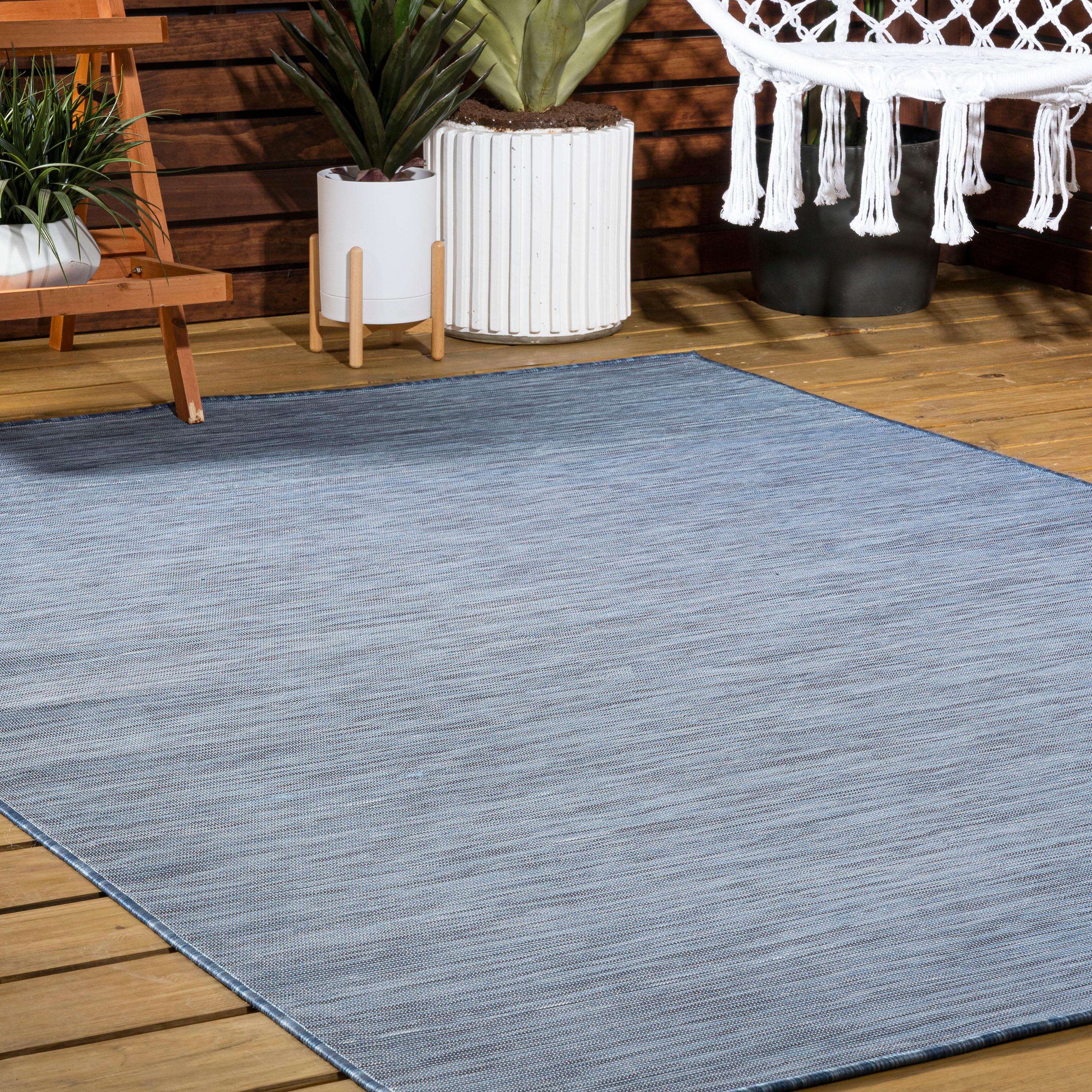 8'x10' Ethan Modern Flatweave Solid  Area Rug, Blue - JONATHAN Y