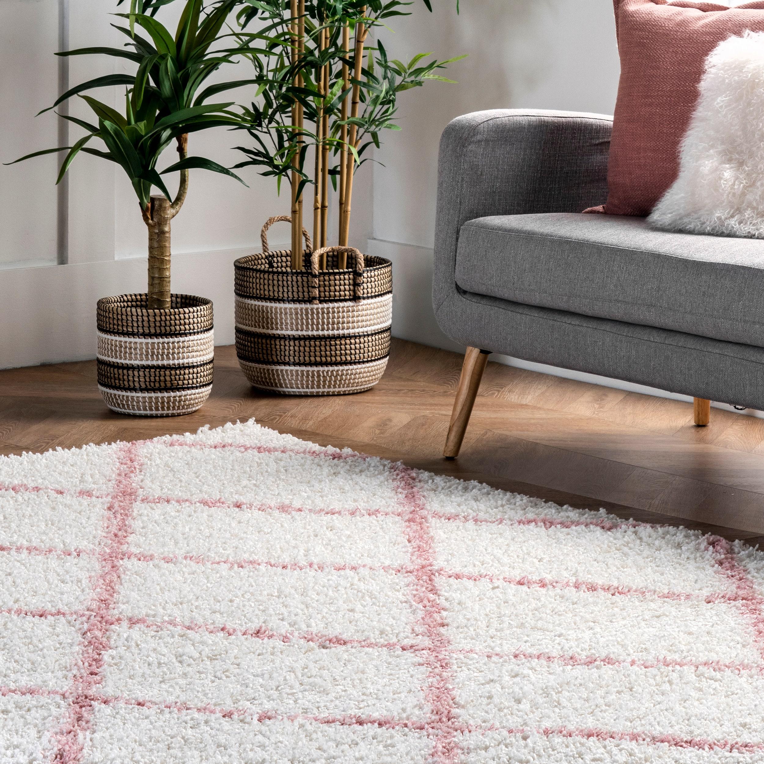 Nuloom Tess Geometric 2x8 Runner Shag Indoor Area Rug for Living Room Bedroom Dining Room Nursery Entryway Hallway, Pink/Ivory