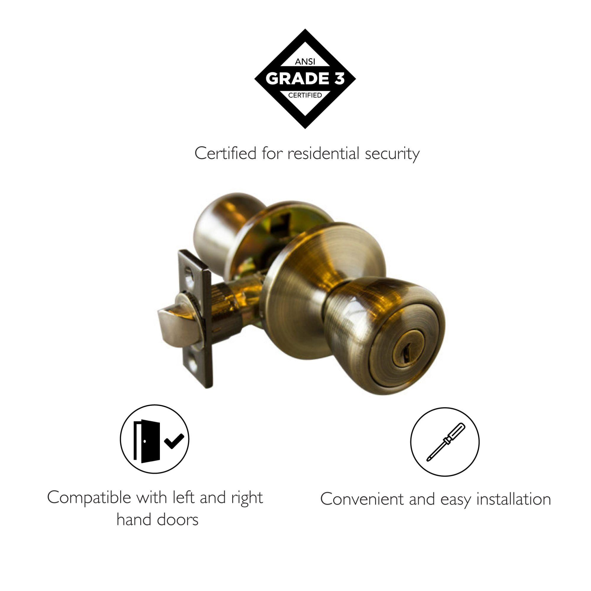 Design House Terrace 6-Way Universal Keyed Entry Door Knob, Satin Nickel