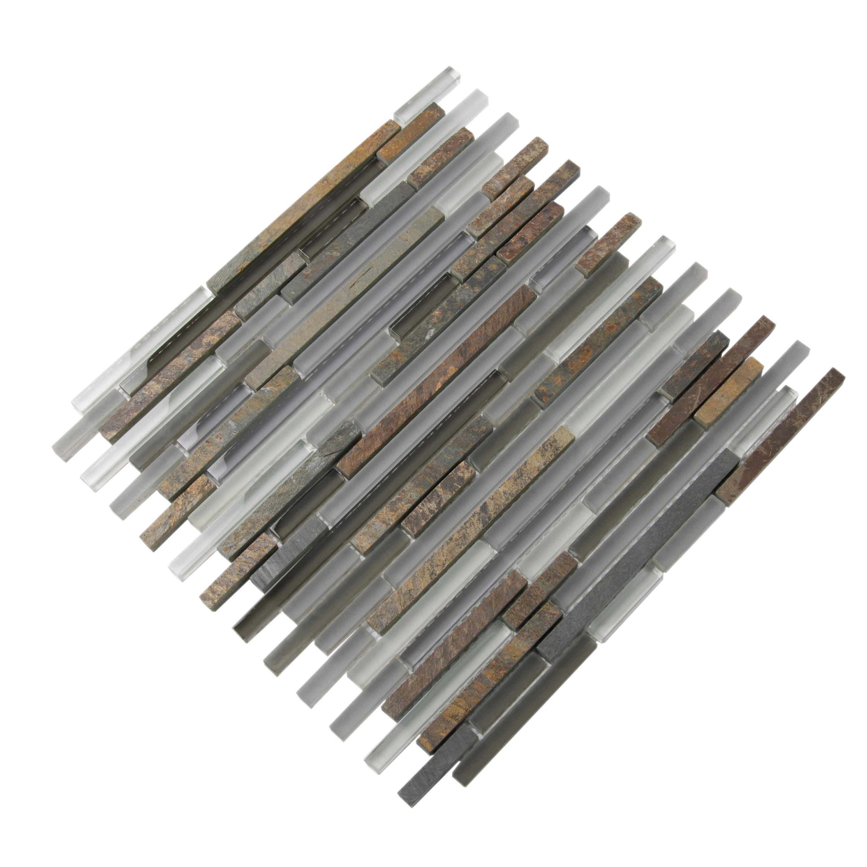 Apollo Tile   5 pack 11.8-in x 11.8-in Waterfall Gray and Beige Glass and Stone Mosaic Tile (4.83 Sq ft/case)