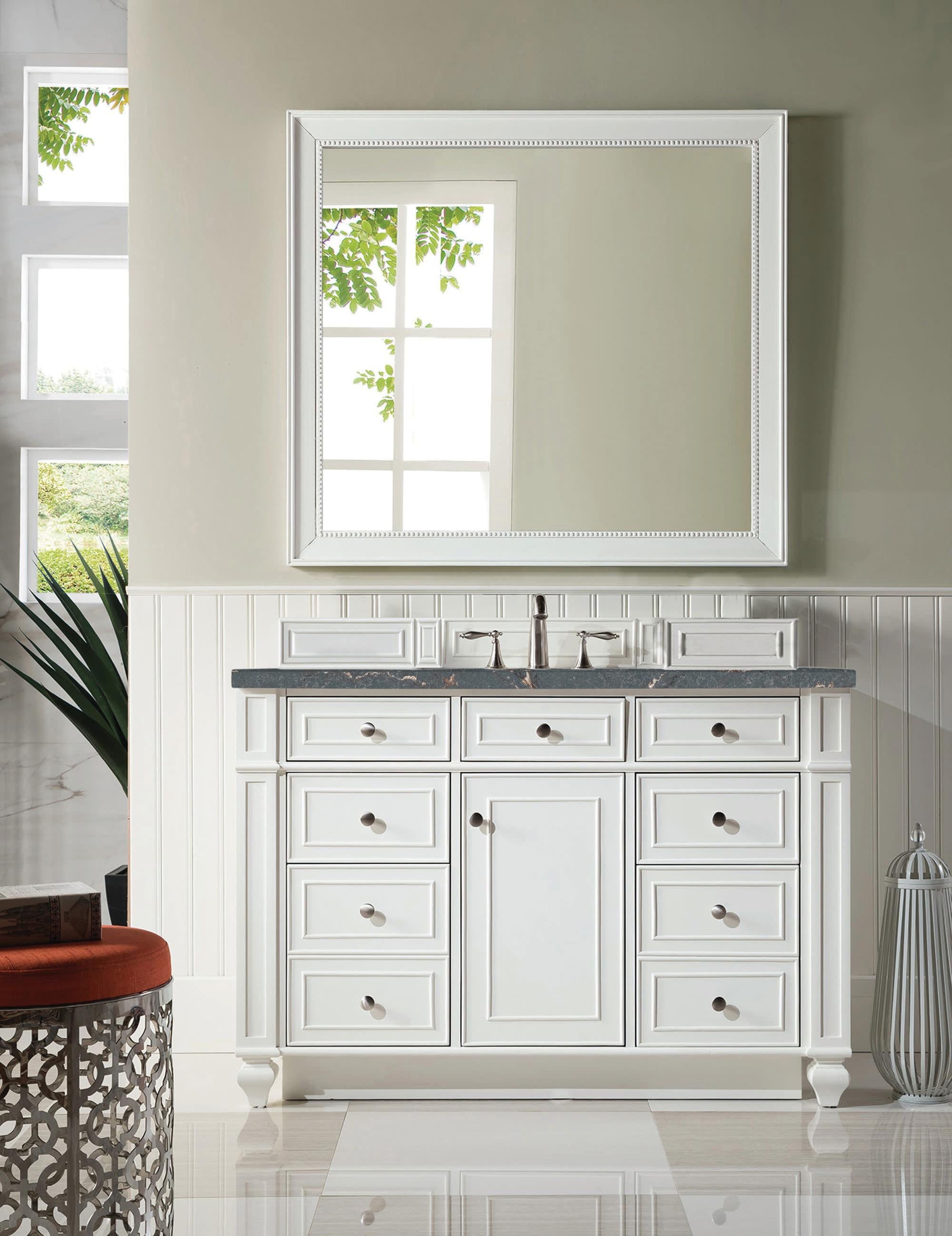 Bright White Plywood Single Vanity with Parisien Bleu Quartz Top