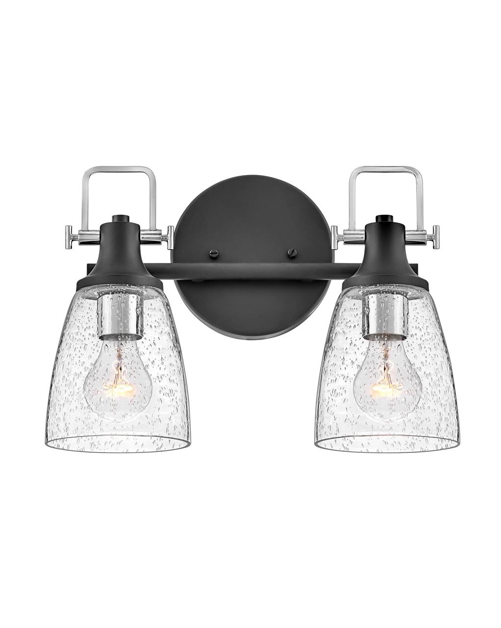Easton Two-Light Bath Vanity Fixture w/ Clear Seedy Glass Shades