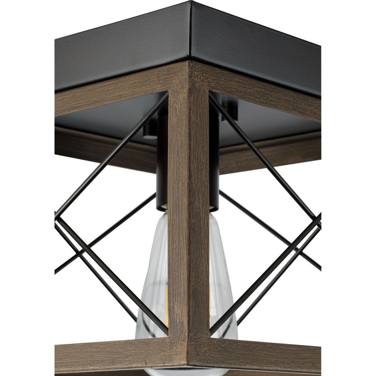 Progress Lighting Briarwood 1-Light Flush Mount, Antique Bronze, Faux-Painted Wood Shade