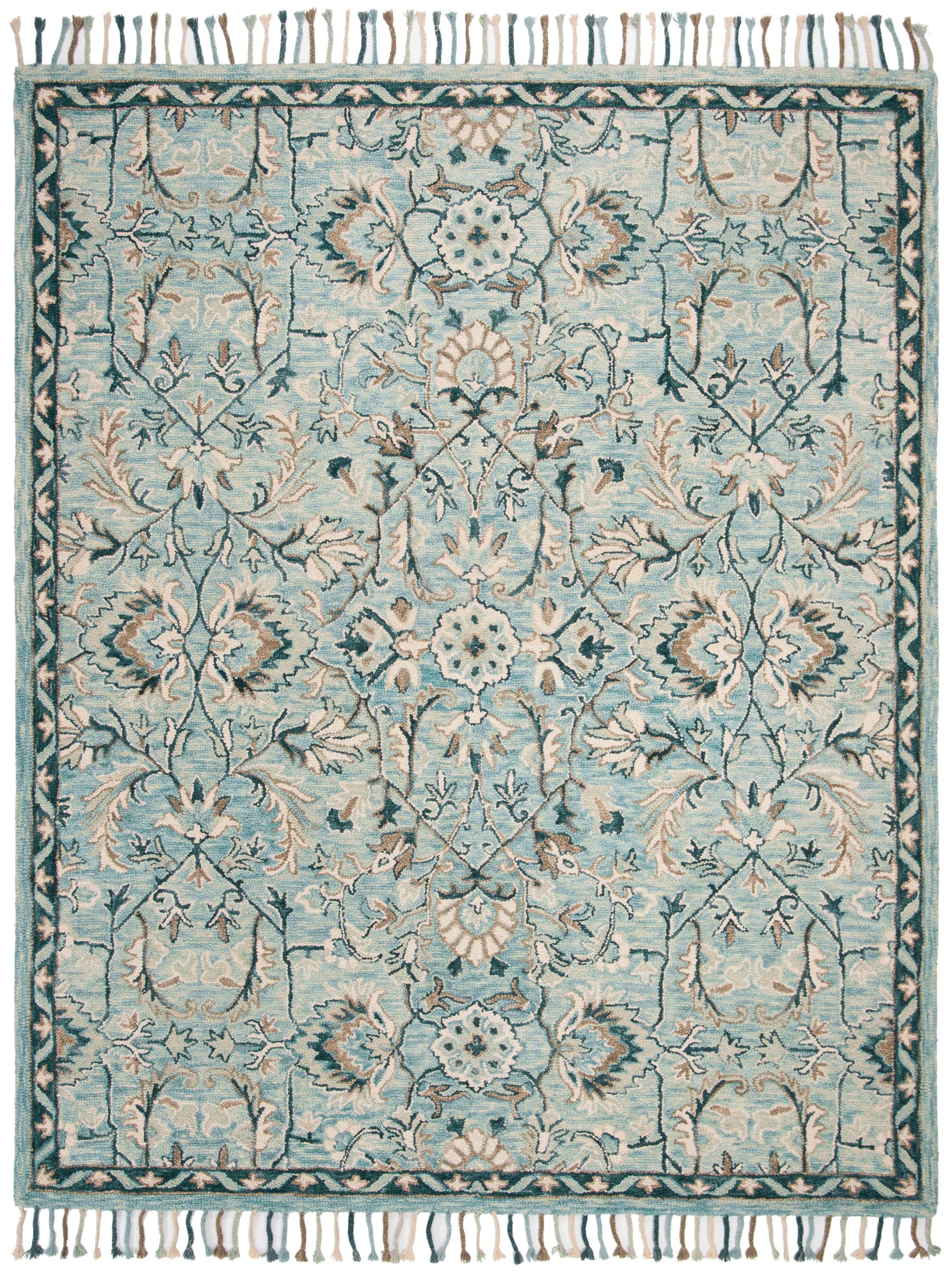 SAFAVIEH Blossom Frona Floral Wool Fringed Area Rug, Blue/Ivory, 9' x 12'