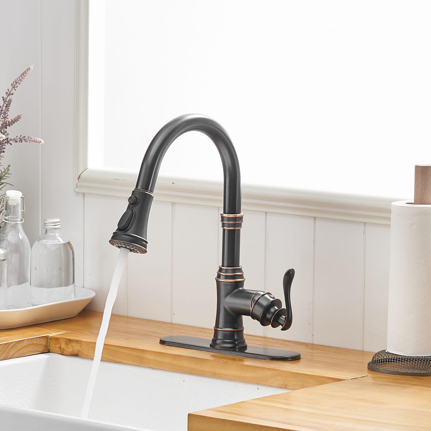 BWE Single-Handle Pull-Down Sprayer 3 Spray High Arc Kitchen Faucet With Deck Plate