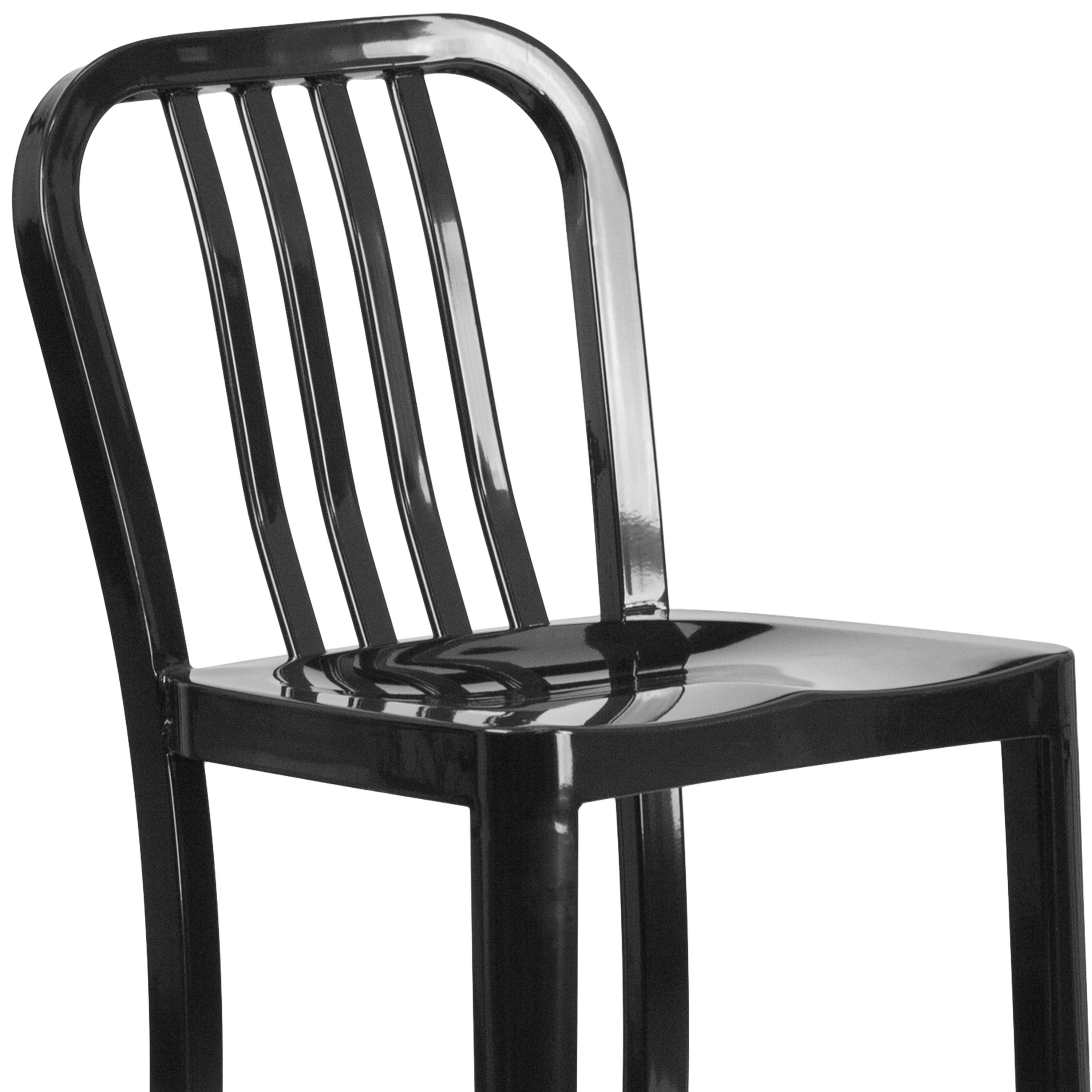 Flash Furniture Commercial Grade 30" High Black Metal Indoor-Outdoor Barstool with Vertical Slat Back