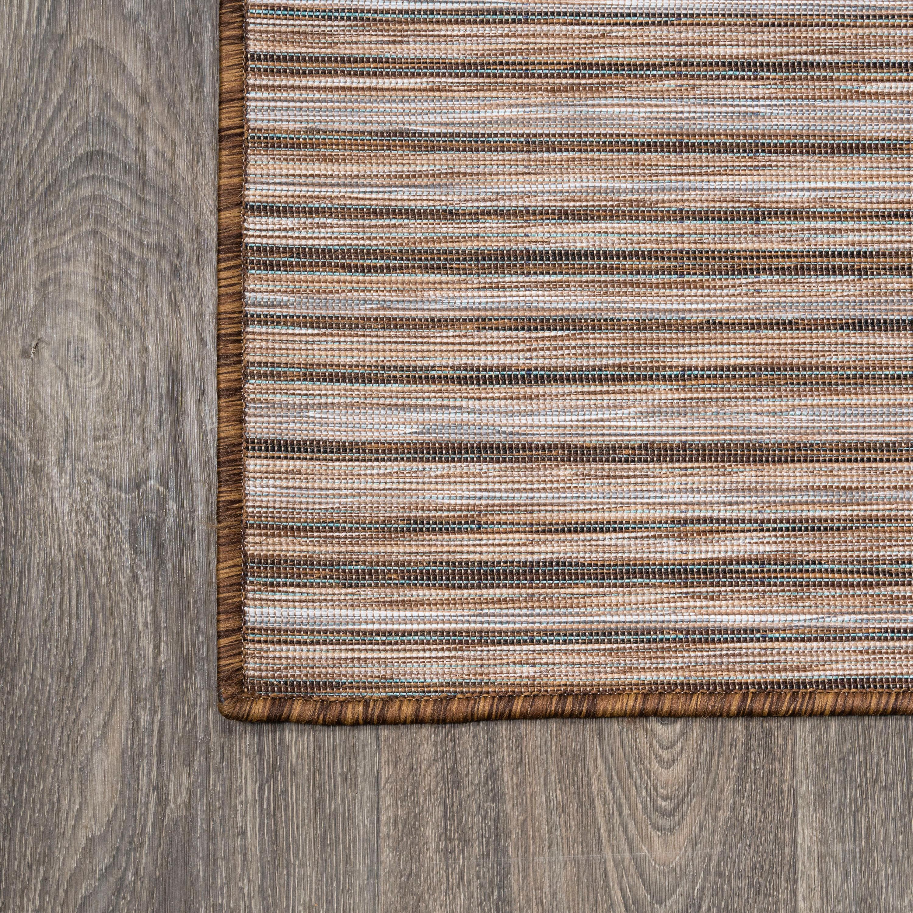 Natural Brown Flat Woven Synthetic Striped Runner Rug 2x8