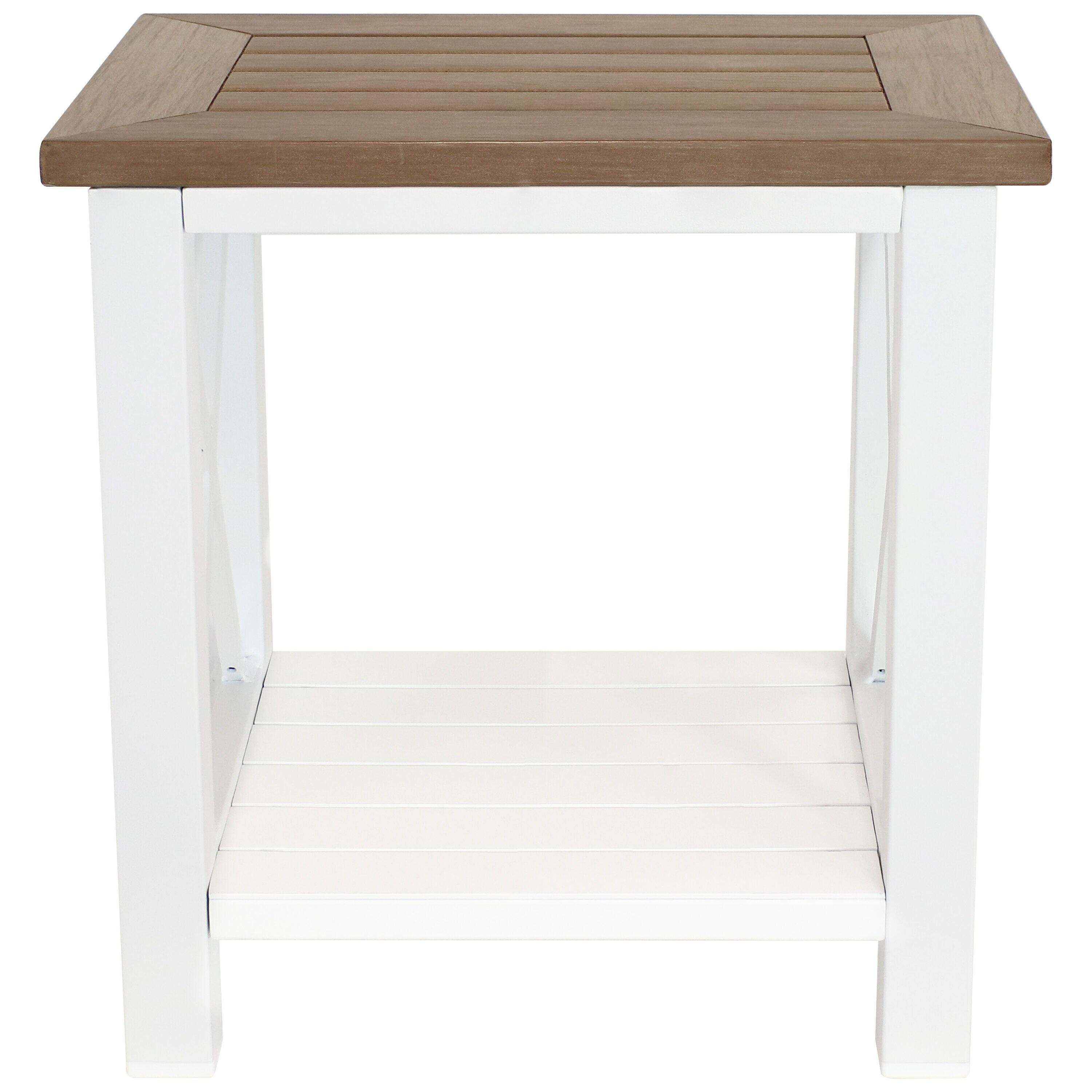 Sunnydaze Farmhouse Multi-Purpose Rustic Side Table with Shelf - Brown/White