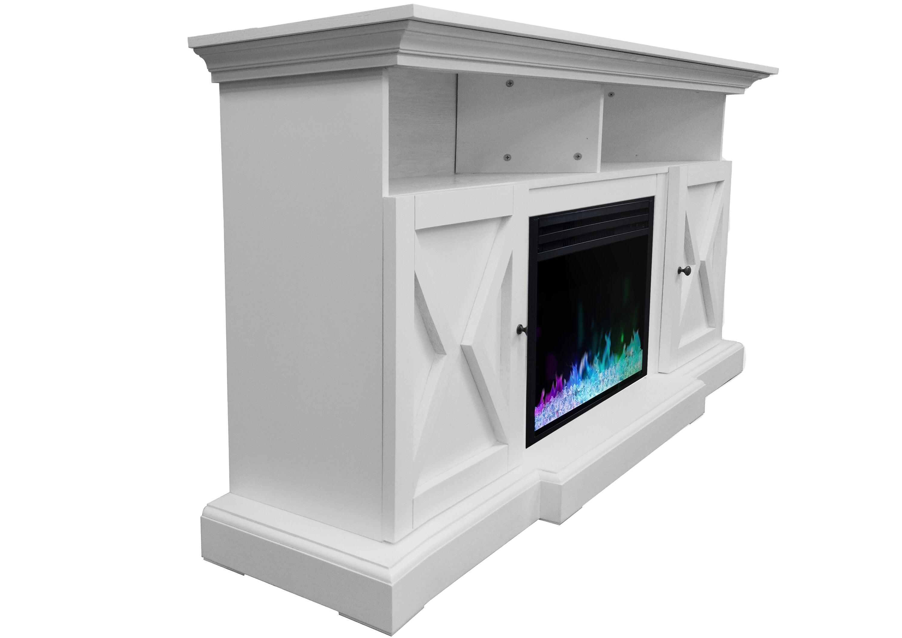 Cambridge Summit 62-In. Farmhouse Fireplace TV Stand with Crystal Rocks Display