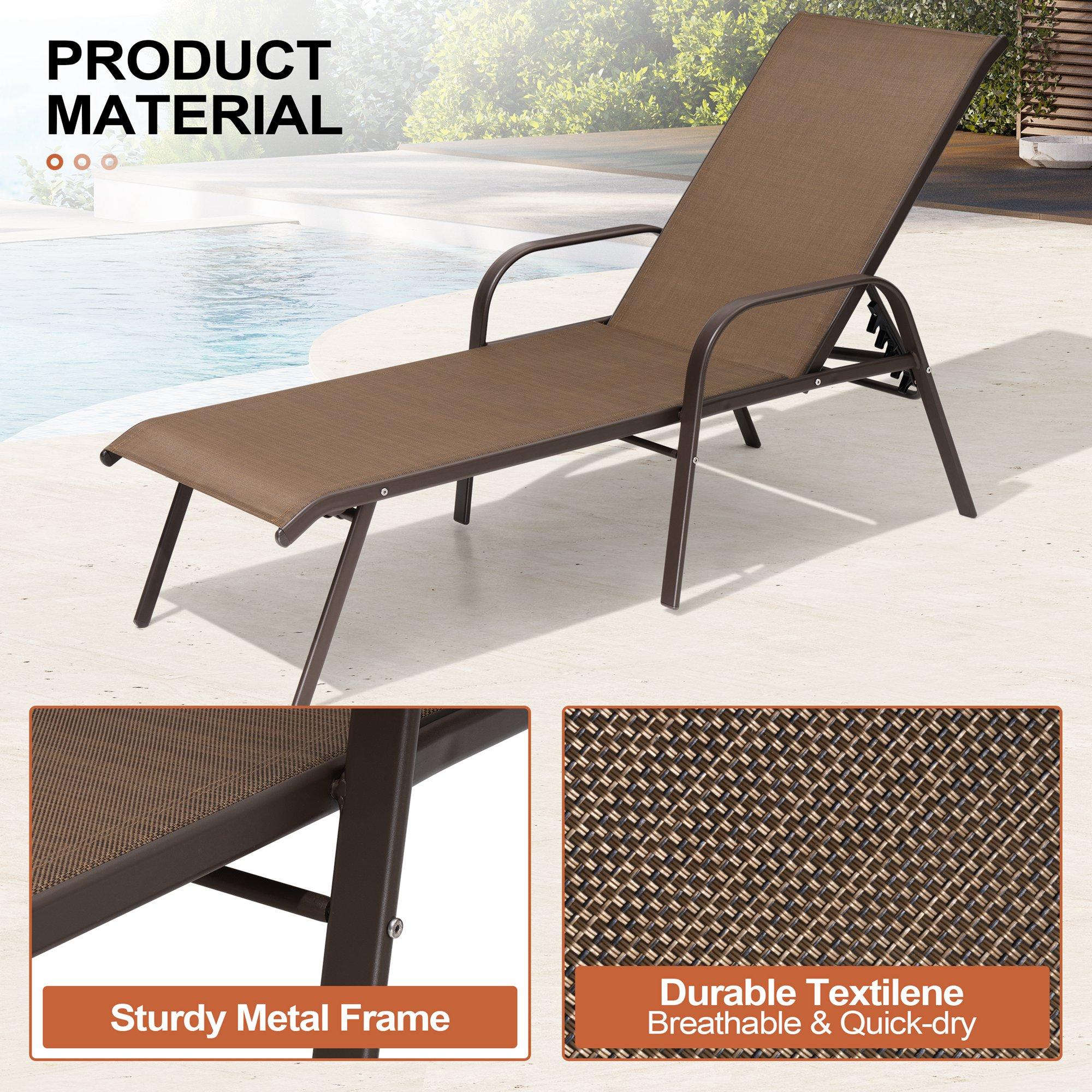 Crestlive Products Set of 2 Outdoor Chaise Lounge Steel Patio Chairs, Brown