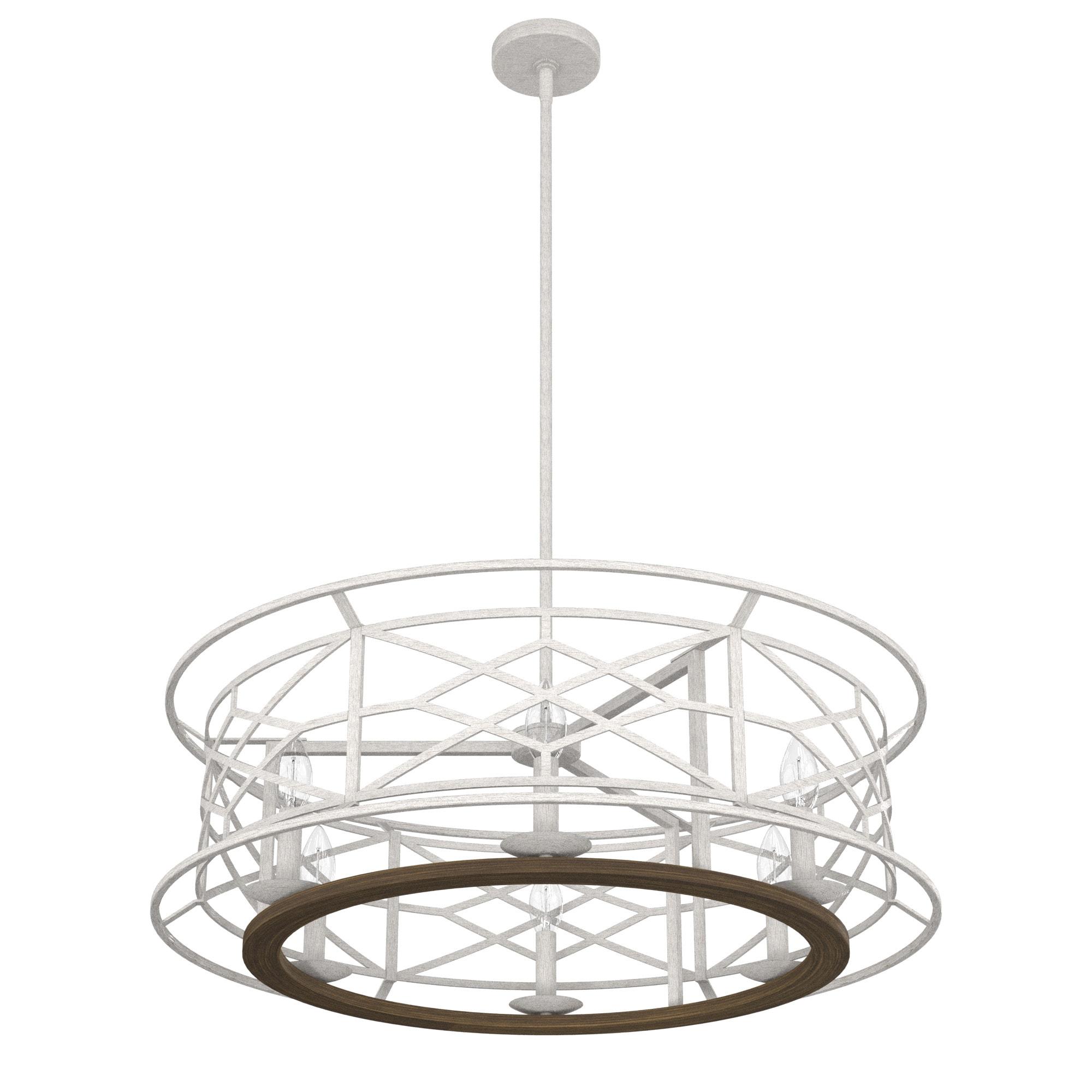 Hunter - Langwood 6-light Distressed White, Large Chandelier, Dimmable, Rustic Style, Drum Shaped, for Bedrooms, Kitchens, Dining, Living Rooms - 19330