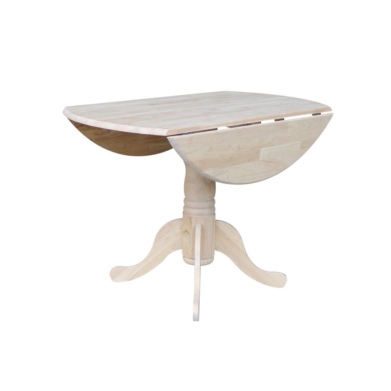 42" Mason Round Dual Dining Table Unfinished - International Concepts: Parawood, Drop Leaves