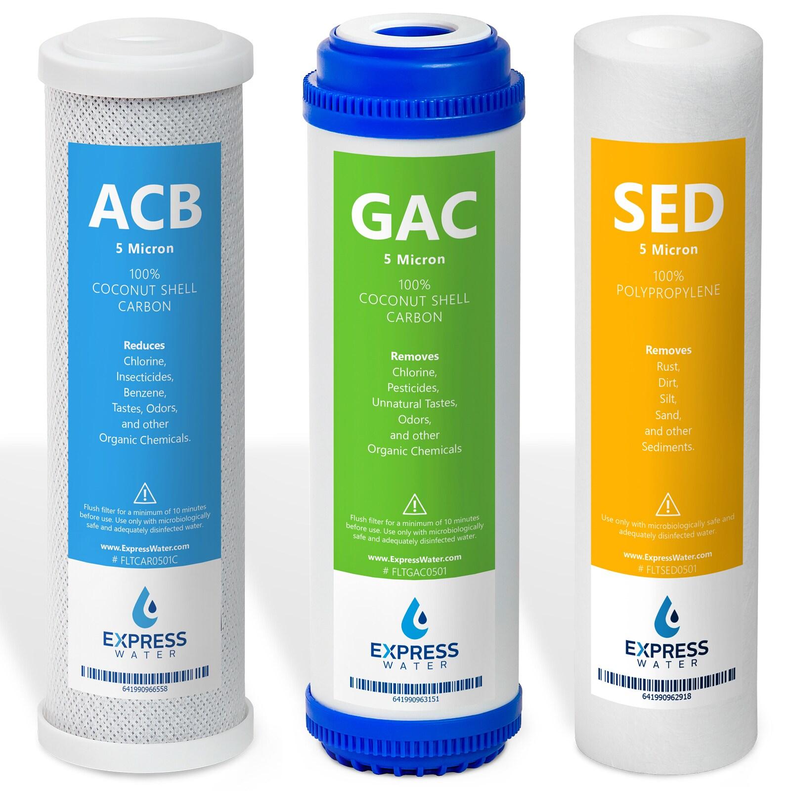 Express Water – 6 Month Reverse Osmosis and Under Sink System Replacement Filter Set – 3 Filters with Carbon (GAC, ACB) and Sediment (SED) – 10 inch Size Water Filters