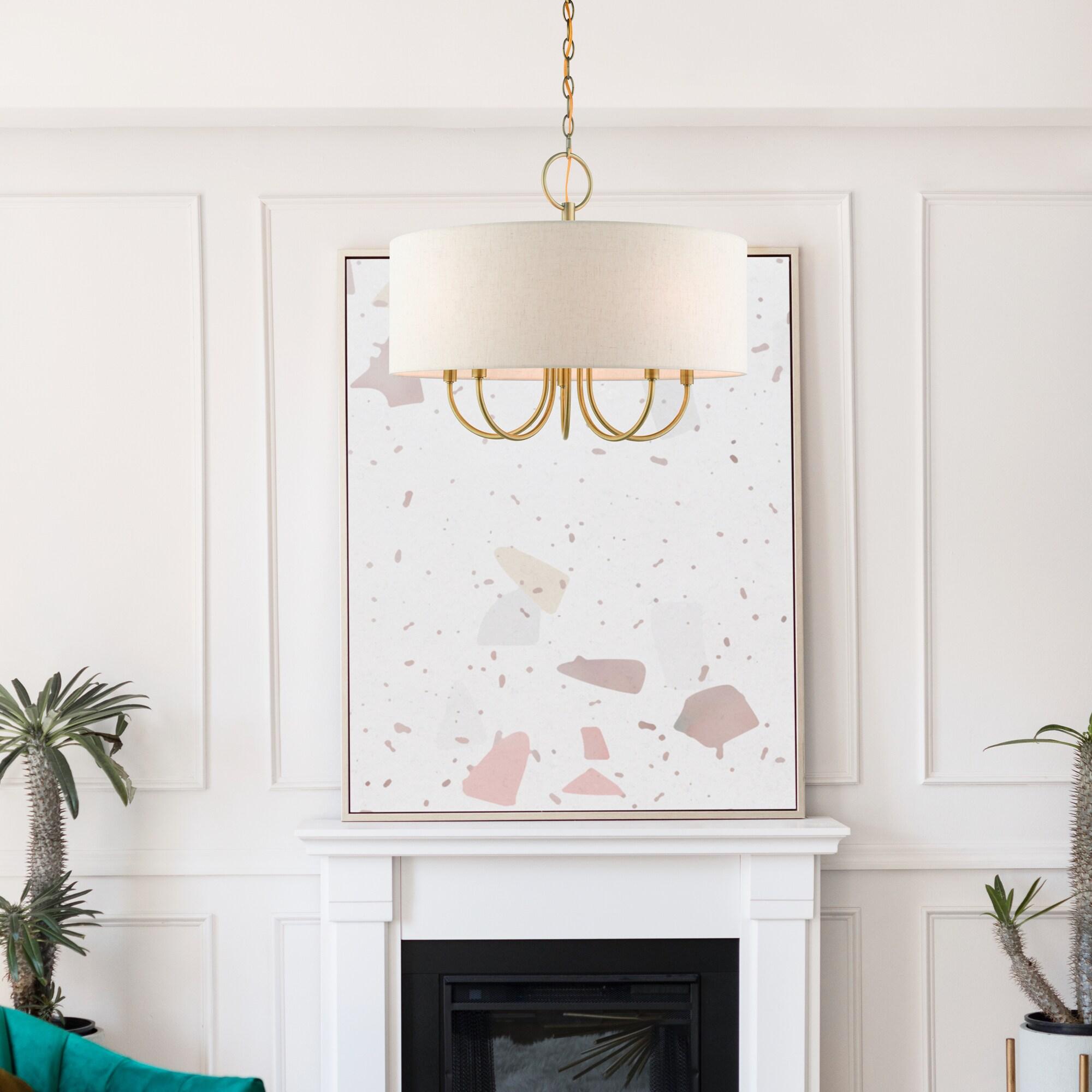 Livex Lighting Blossom 5-Light Metal/Fabric Pendant Chandelier in Antique Brass