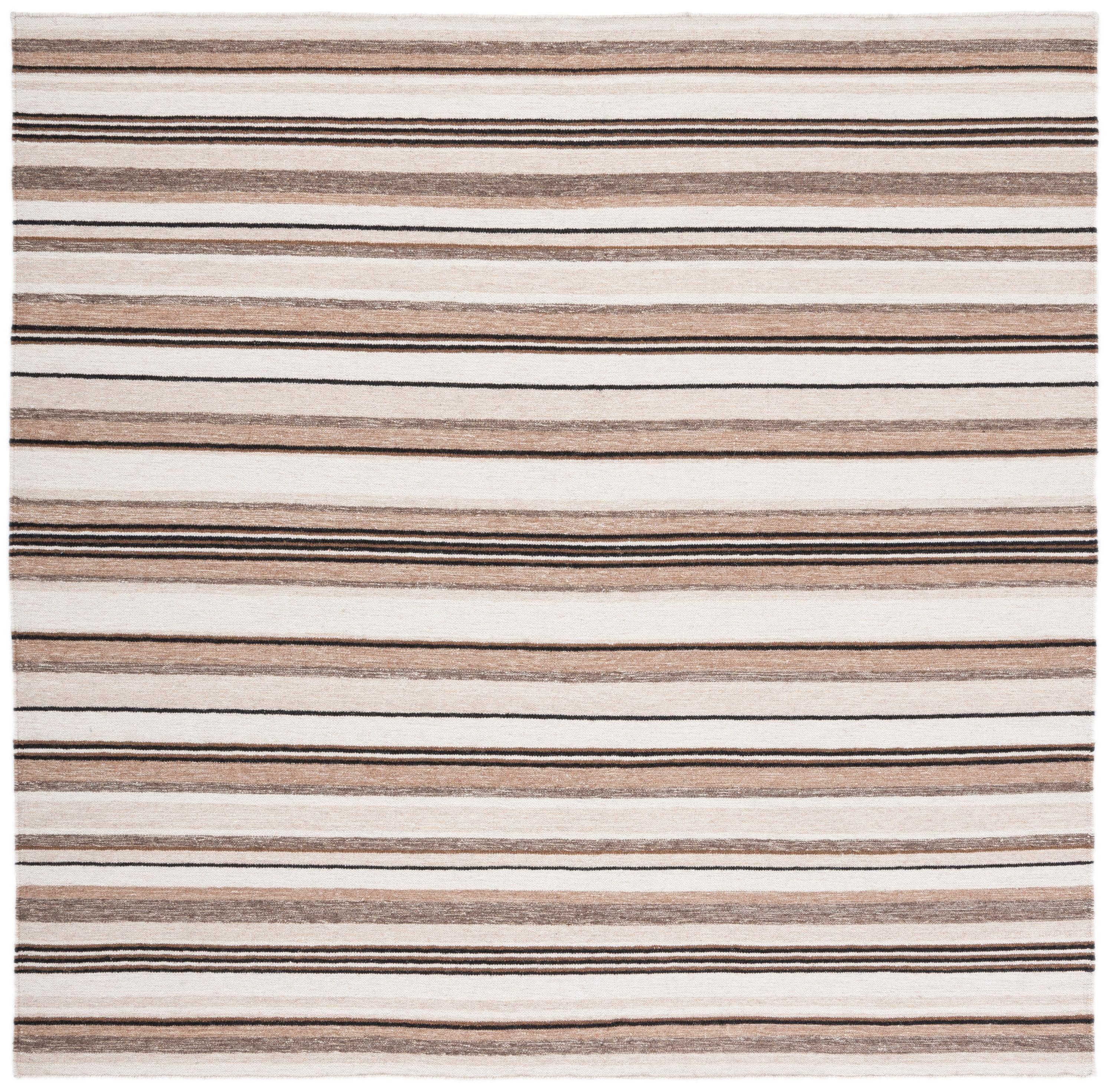Striped Kilim STK601 Hand Loomed Indoor Area Rug - Natural/Ivory - 7'x7' - Safavieh