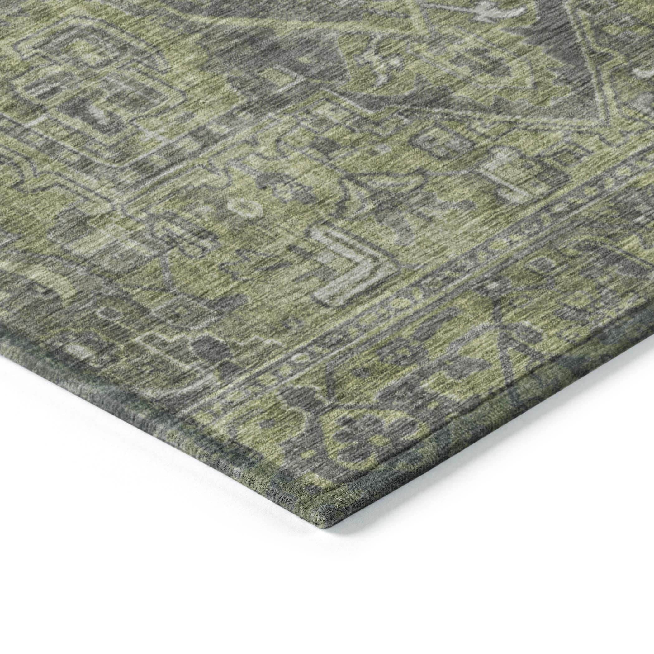 Green Synthetic Oriental 9' x 12' Washable Area Rug