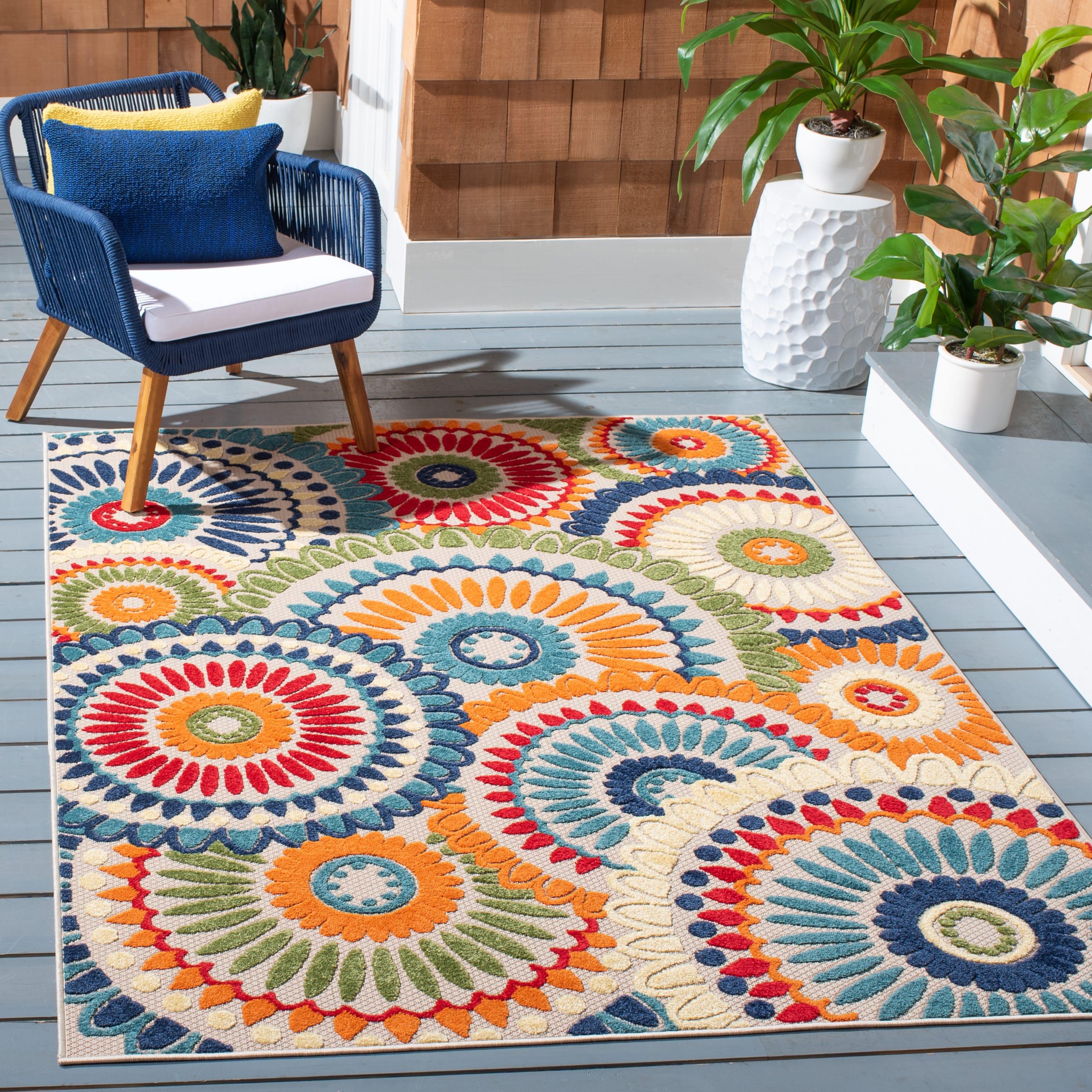 SAFAVIEH Cabana Brynn Floral Indoor/Outdoor Area Rug, Blue/Ivory, 3' x 5'