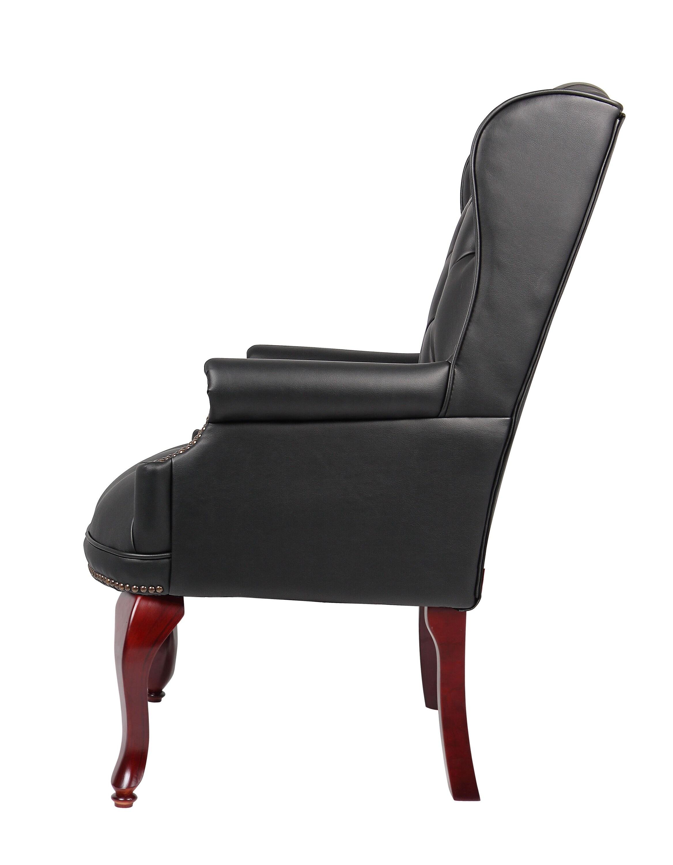 Wingback Traditional Guest Chair Black - Boss Office Products: Elegant Tufted Design, Nailhead Trim, Hardwood Frame