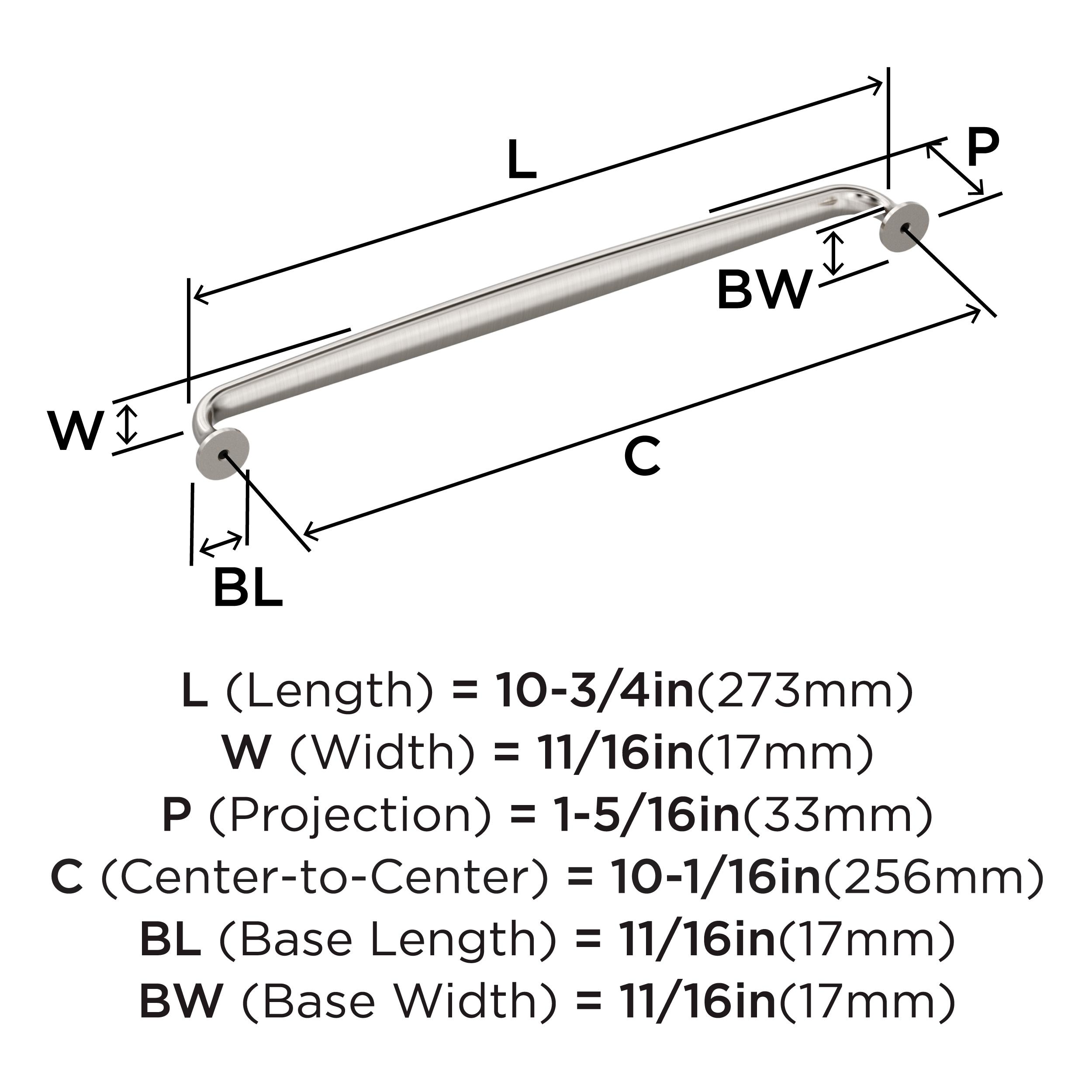 Amerock Renown 10-1/16 inch (256mm) Center-to-Center Satin Nickel Cabinet Pull