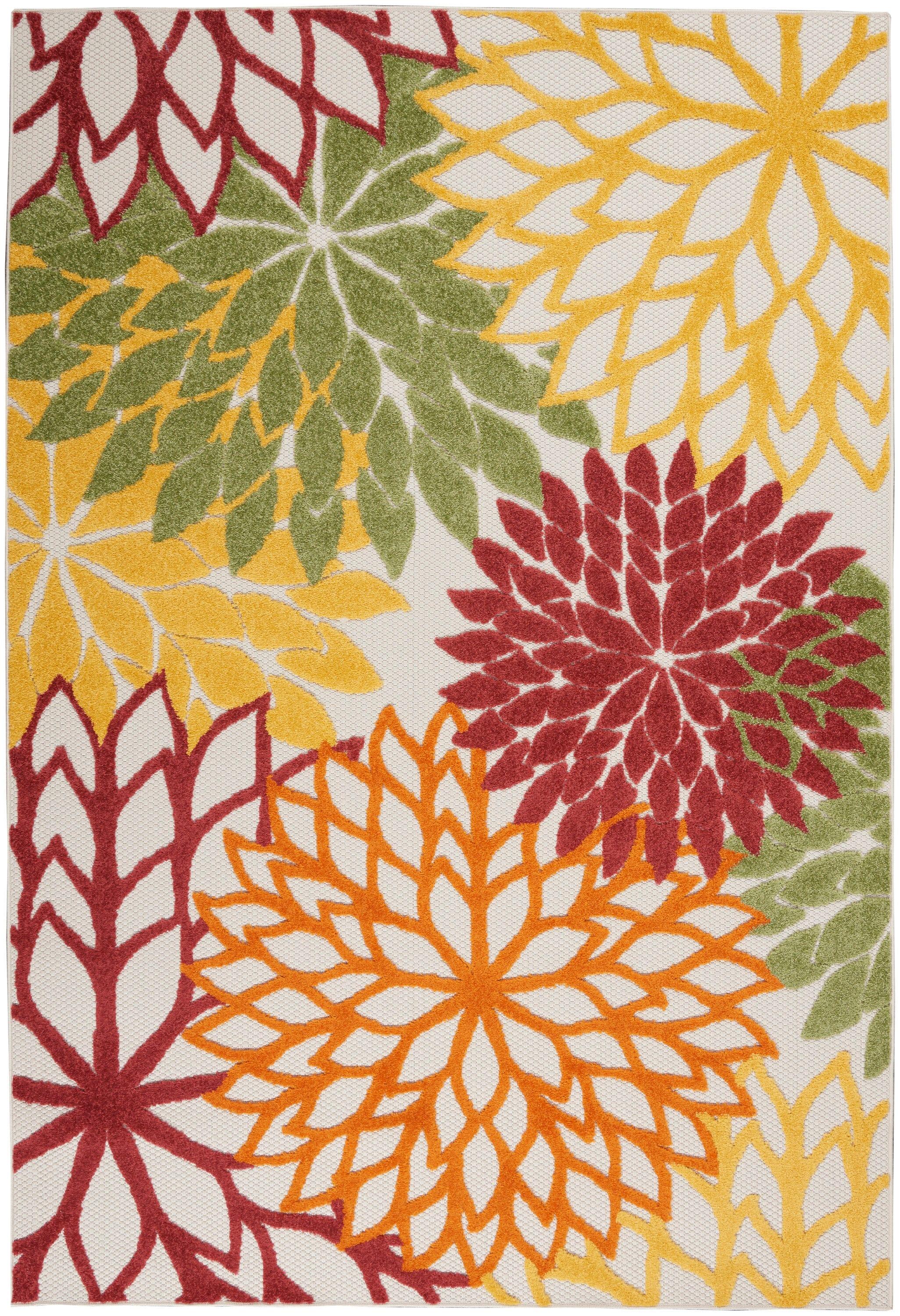 Nourison Aloha Floral Bloom Flatweave High-Low Indoor Outdoor Area Rug Red Multi Colored 3'6" x 5'6"