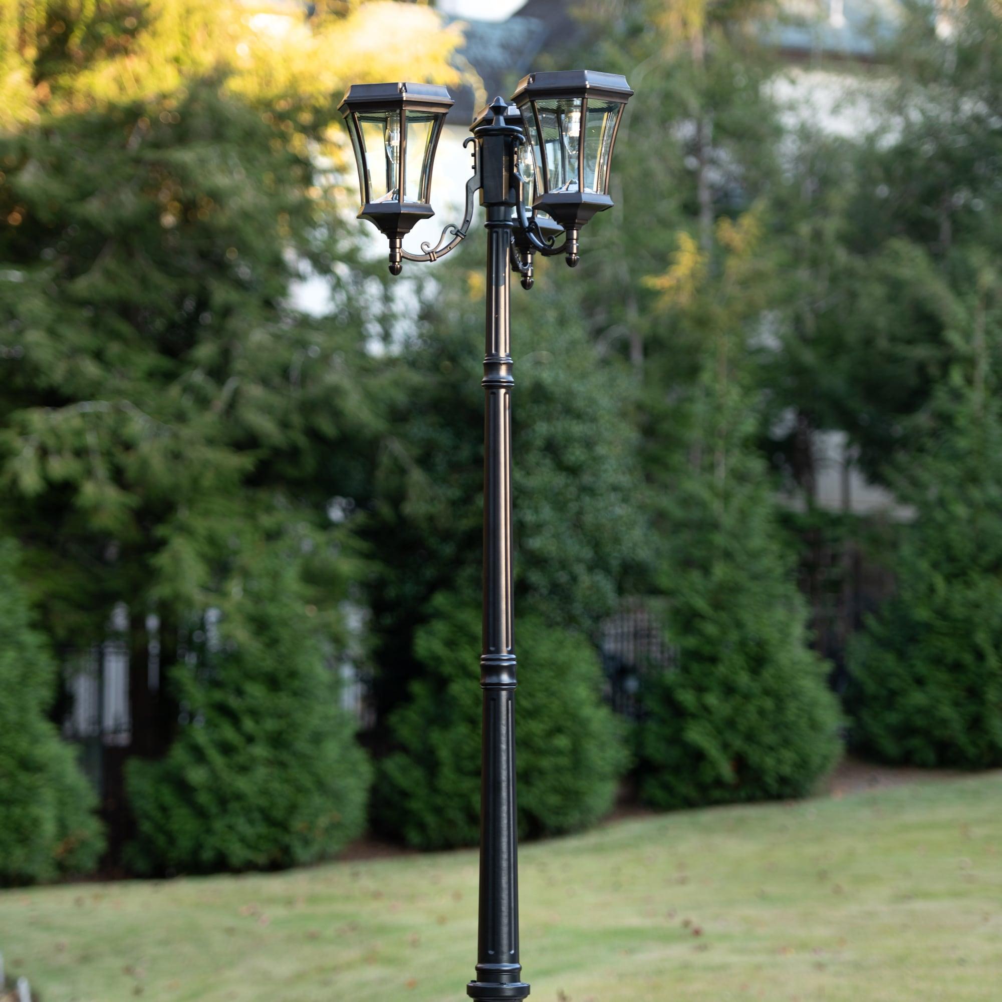 Victorian Bulb Series 3-Head Black Integrated LED Solar Outdoor Post Light