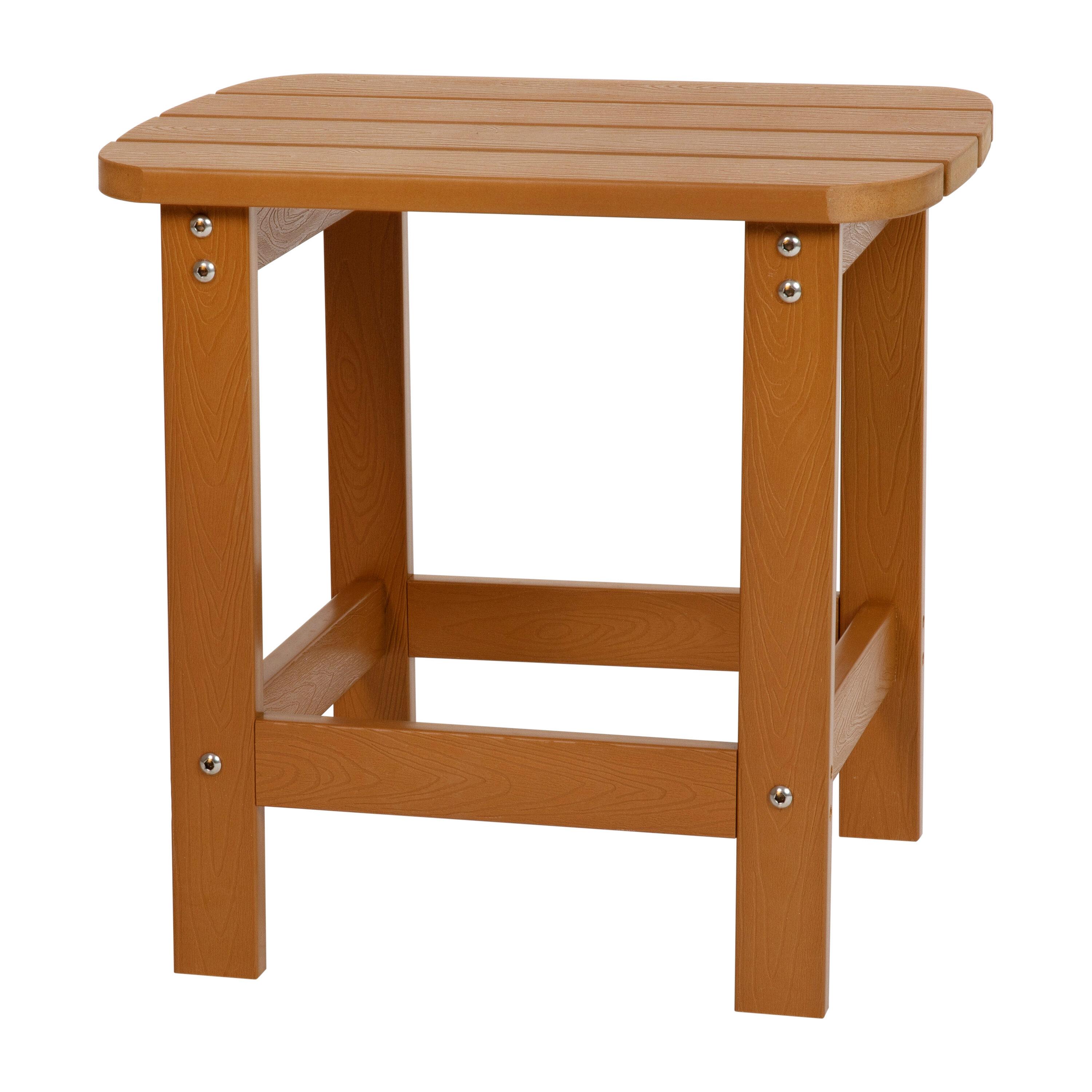 Flash Furniture Charlestown All-Weather Poly Resin Wood Adirondack Side Table in Teak