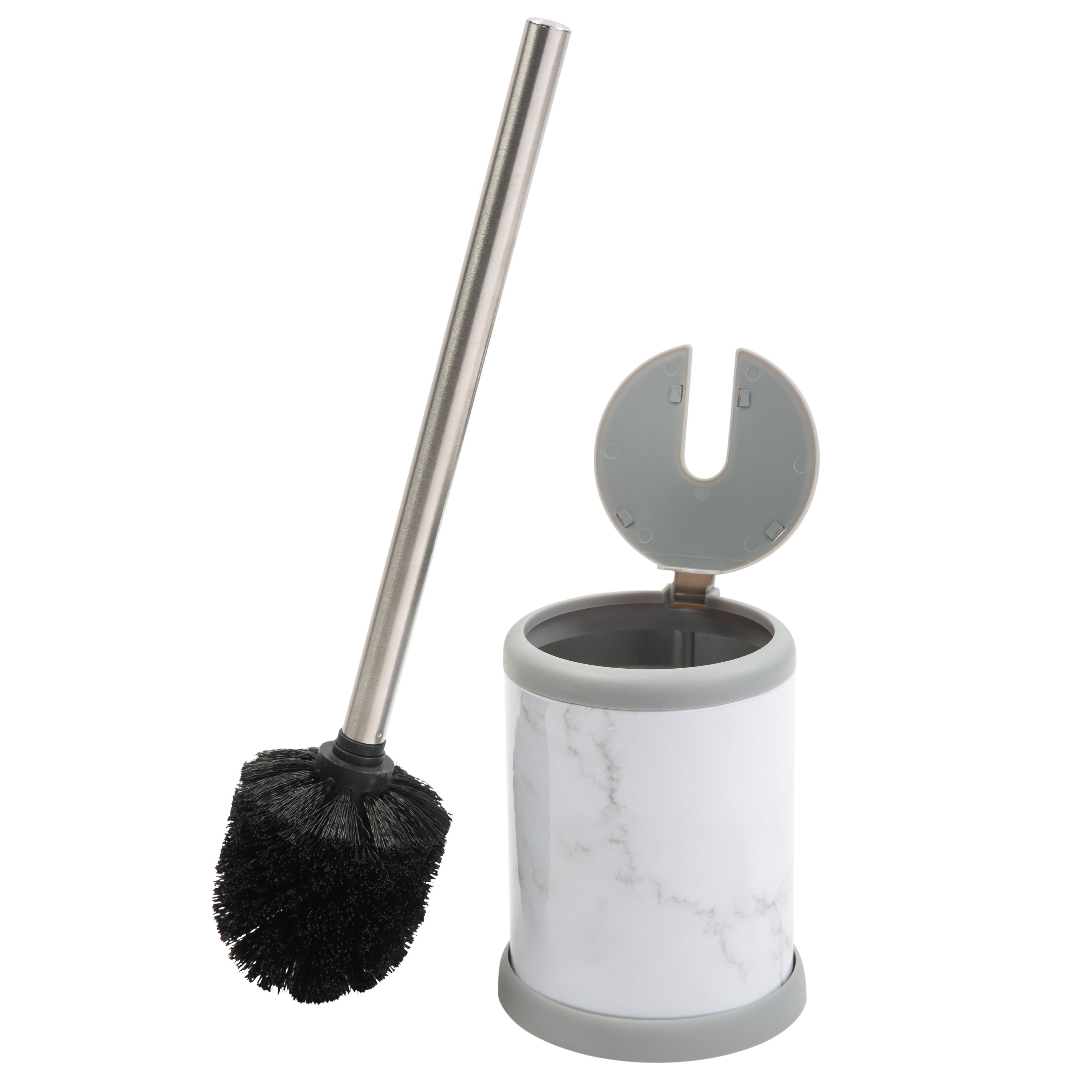 Toilet Brush with Self Closing Lid Marble - Bath Bliss: Stainless Steel Bathroom Cleaning Accessory