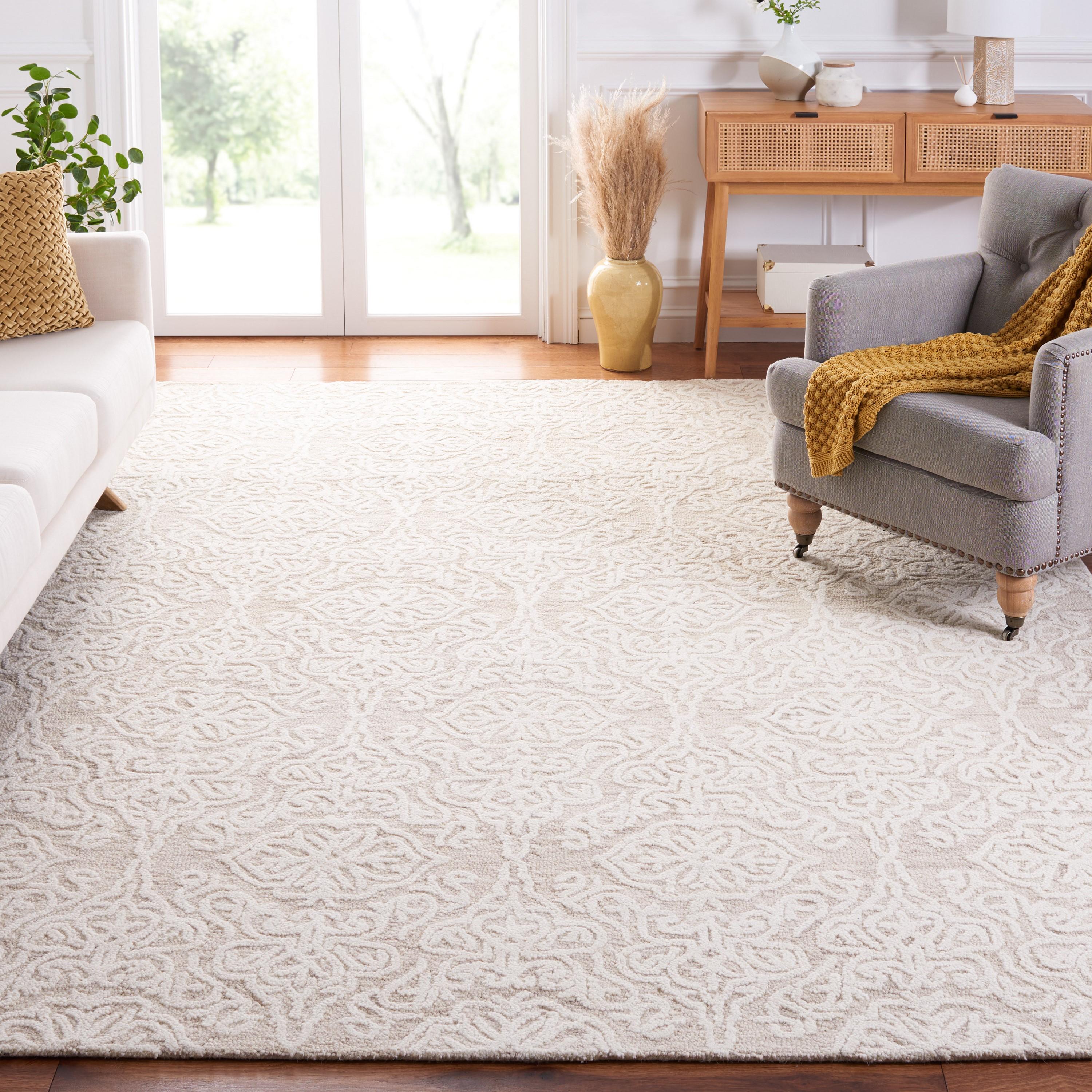 SAFAVIEH Blossom Asher Geometric Wool Area Rug, Beige/Ivory, 9' x 12'