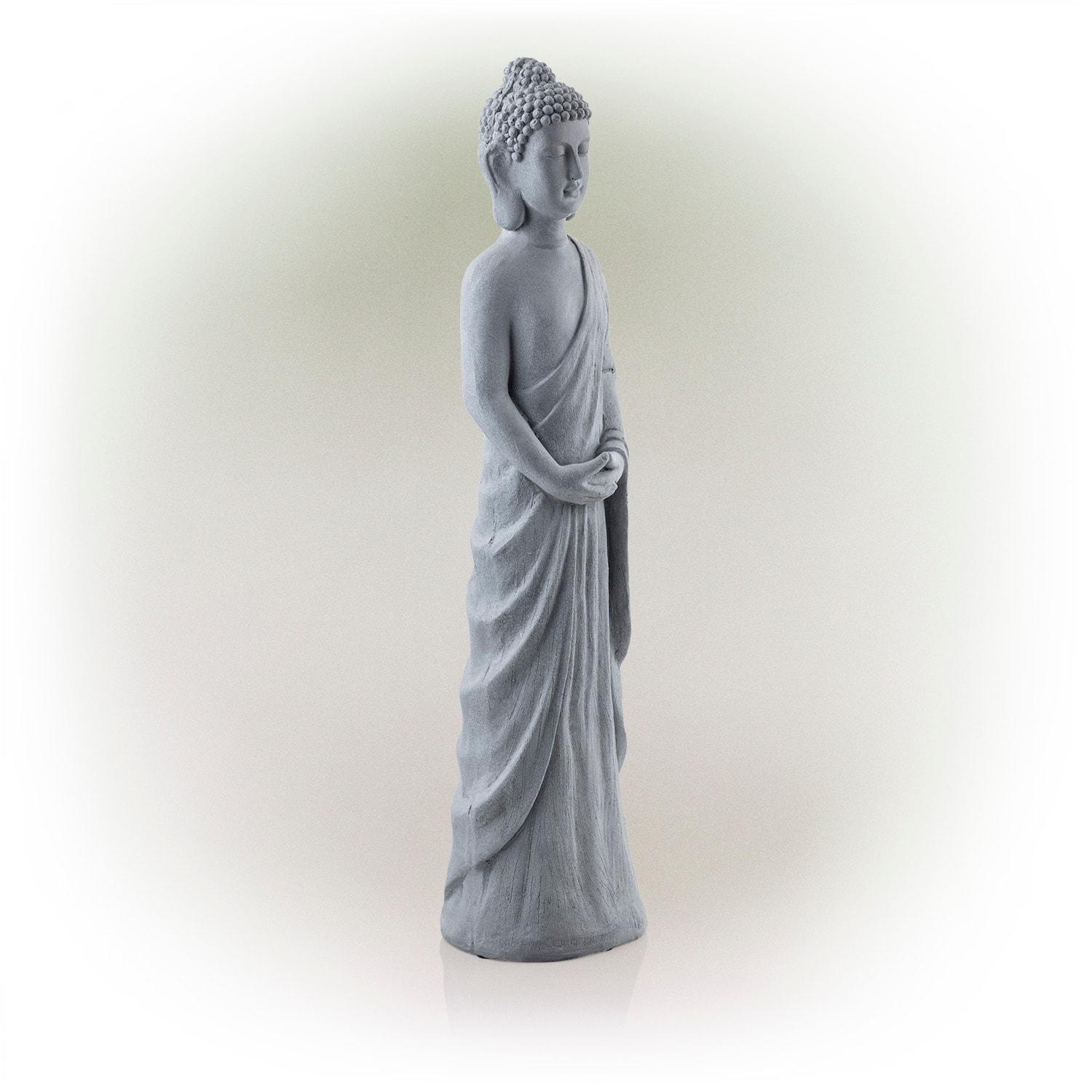 32" Magnesium Oxide Standing Buddha Statue Gray - Alpine Corporation: Outdoor Decor, Garden Accent