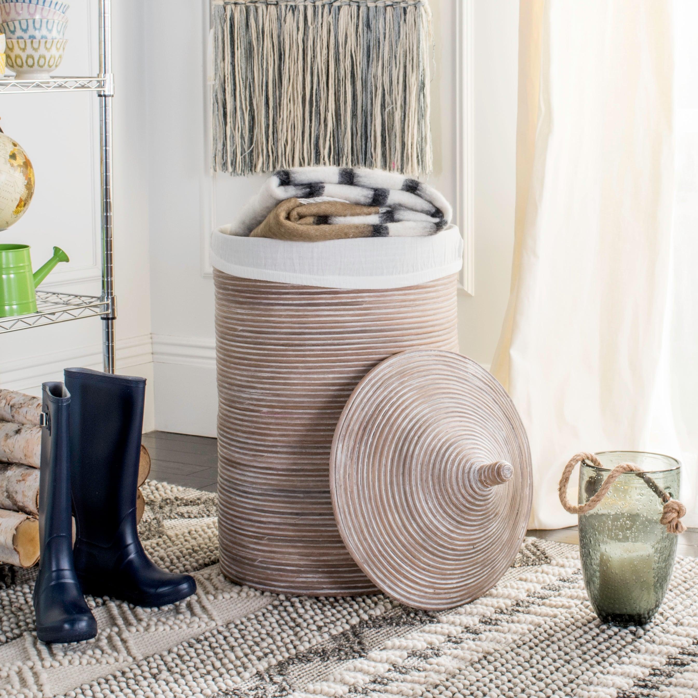 Wellington Laundry Basket with Liner - HAC6501 - White/Grey White Wash - Safavieh