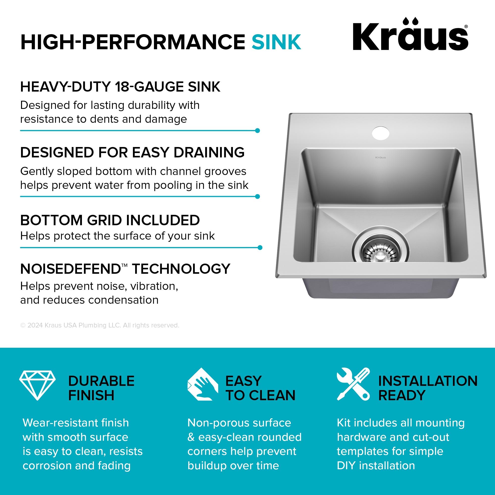 KRAUS Fairlane Single Bowl Gauge Stainless Steel Kitchen Bar Sink