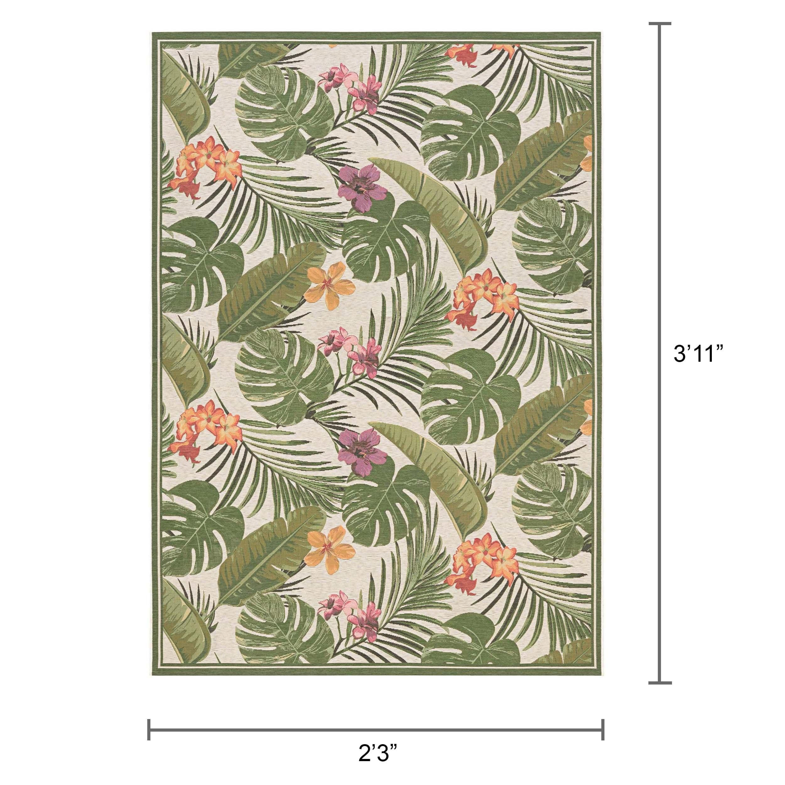 Couristan Dolce 2 x 3 (ft) Loomed Polypropylene Hunter Green-Ivory Rectangular Indoor/Outdoor Floral/Botanical Area rug