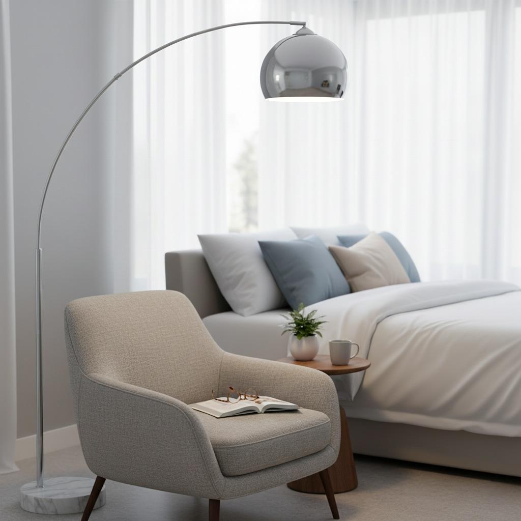 Wrought Studio™ Modern 67" Arc Floor Lamp with Curved Metal Shade, Weighted Marble Base & Foot Switch for Living Room or Bedroom