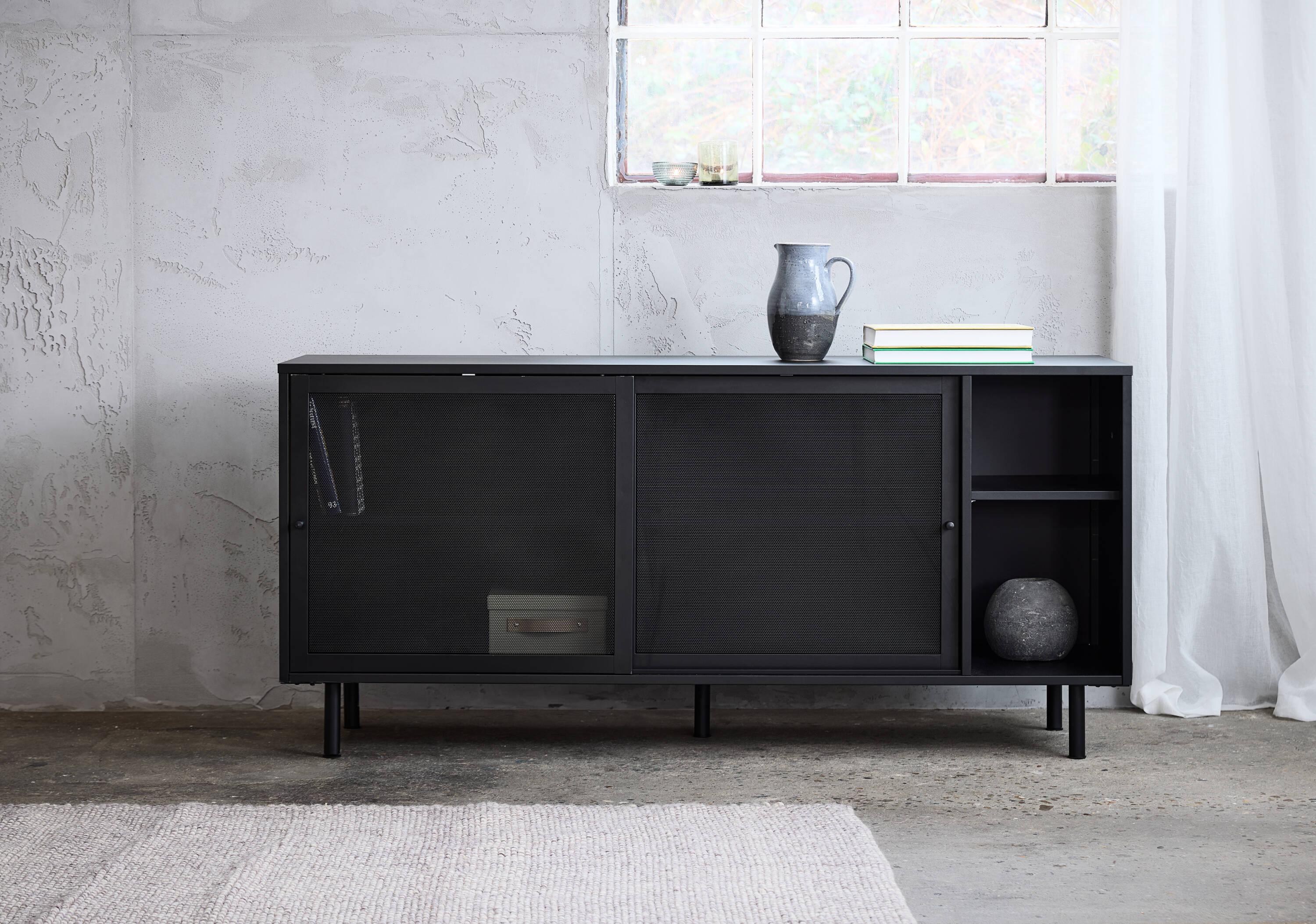 Black Metal Contemporary Sideboard with Mesh Panels