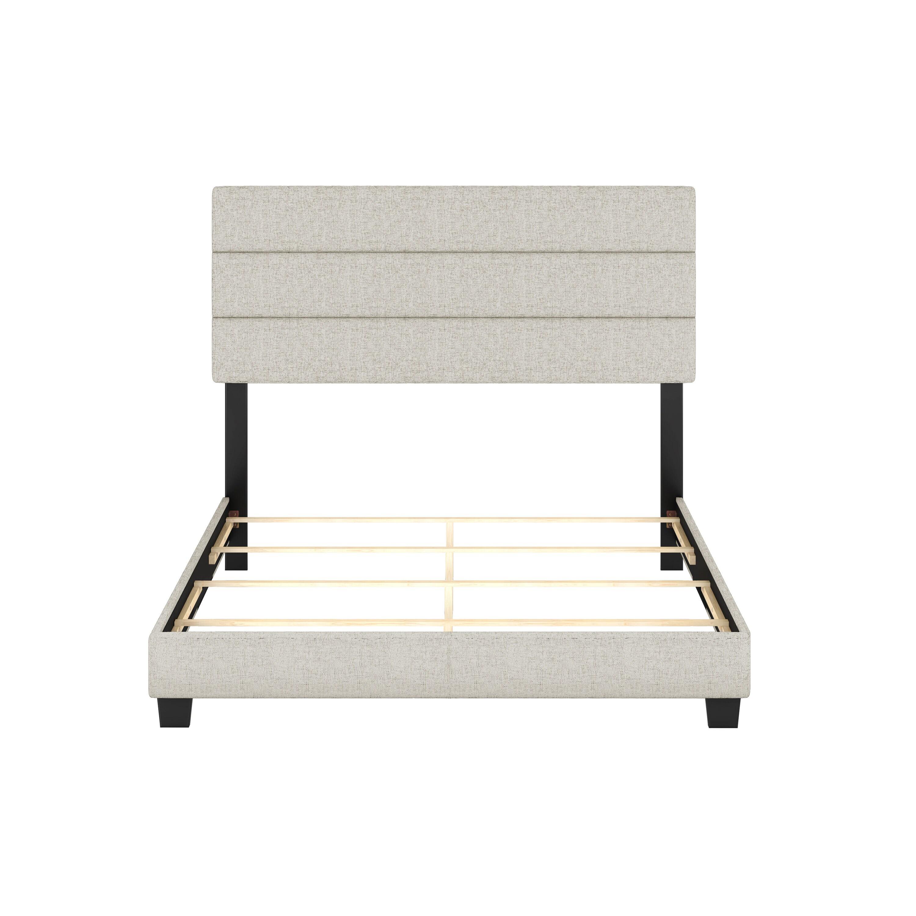 Boyd Sleep Ravenna Upholstered Linen Tri-Panel Channel Adjustable Height Headboard Platform Bed Frame